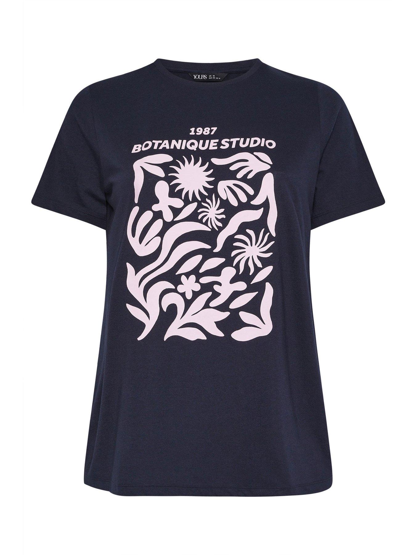 Image 5 of 5 of Yours Curve Placement T-Shirt - Blue