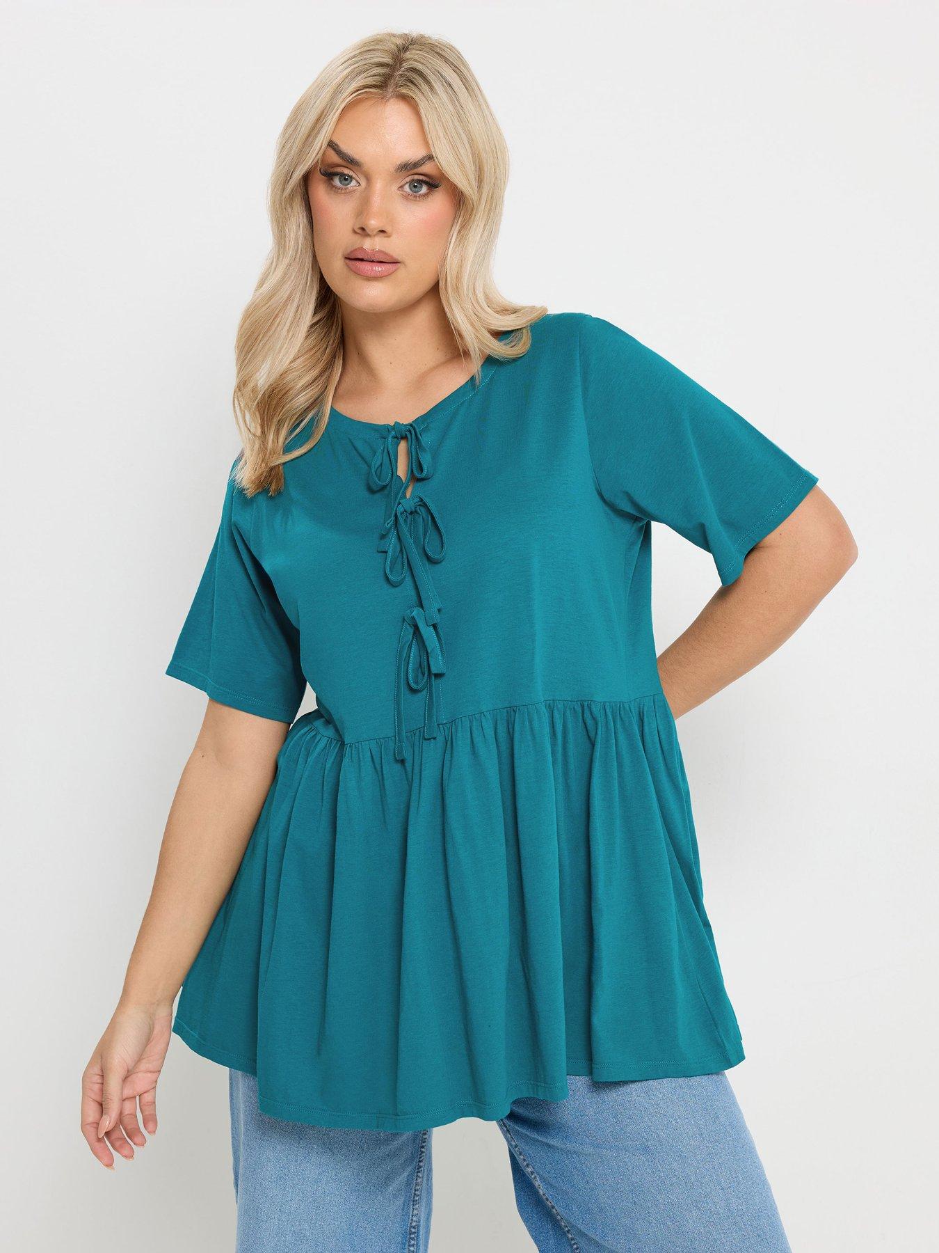 Image 1 of 5 of Yours Curve Bow Front Peplum Top - Blue