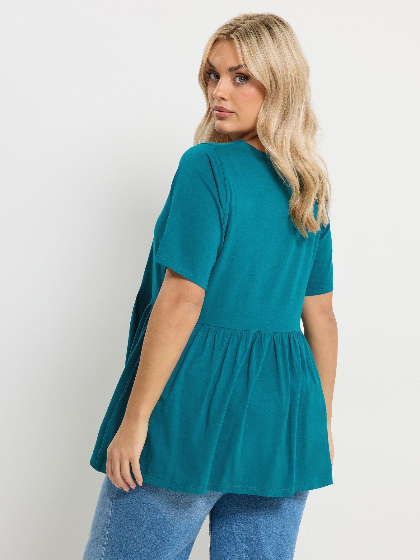 Image 2 of 5 of Yours Curve Bow Front Peplum Top - Blue