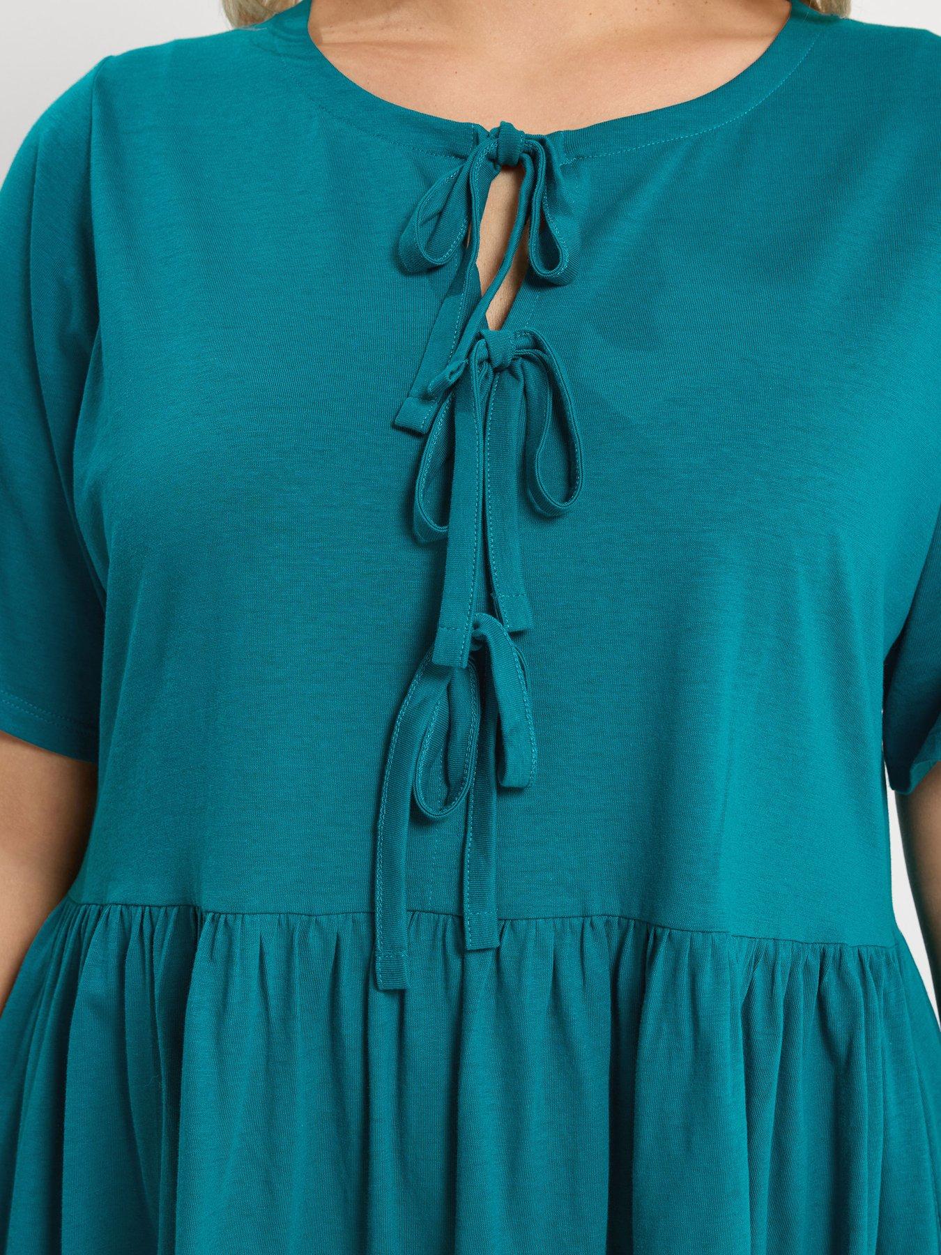 Image 4 of 5 of Yours Curve Bow Front Peplum Top - Blue