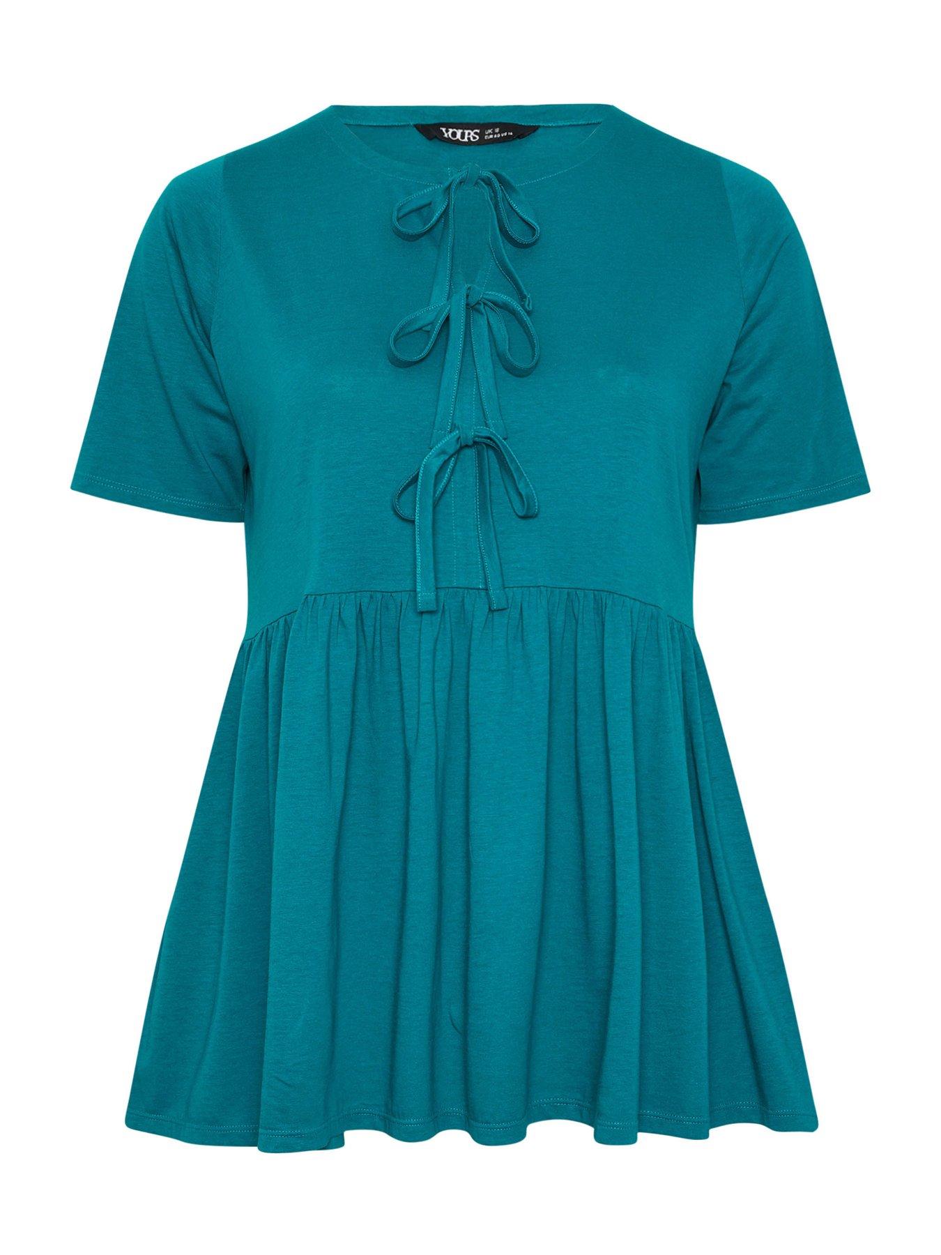 Image 5 of 5 of Yours Curve Bow Front Peplum Top - Blue