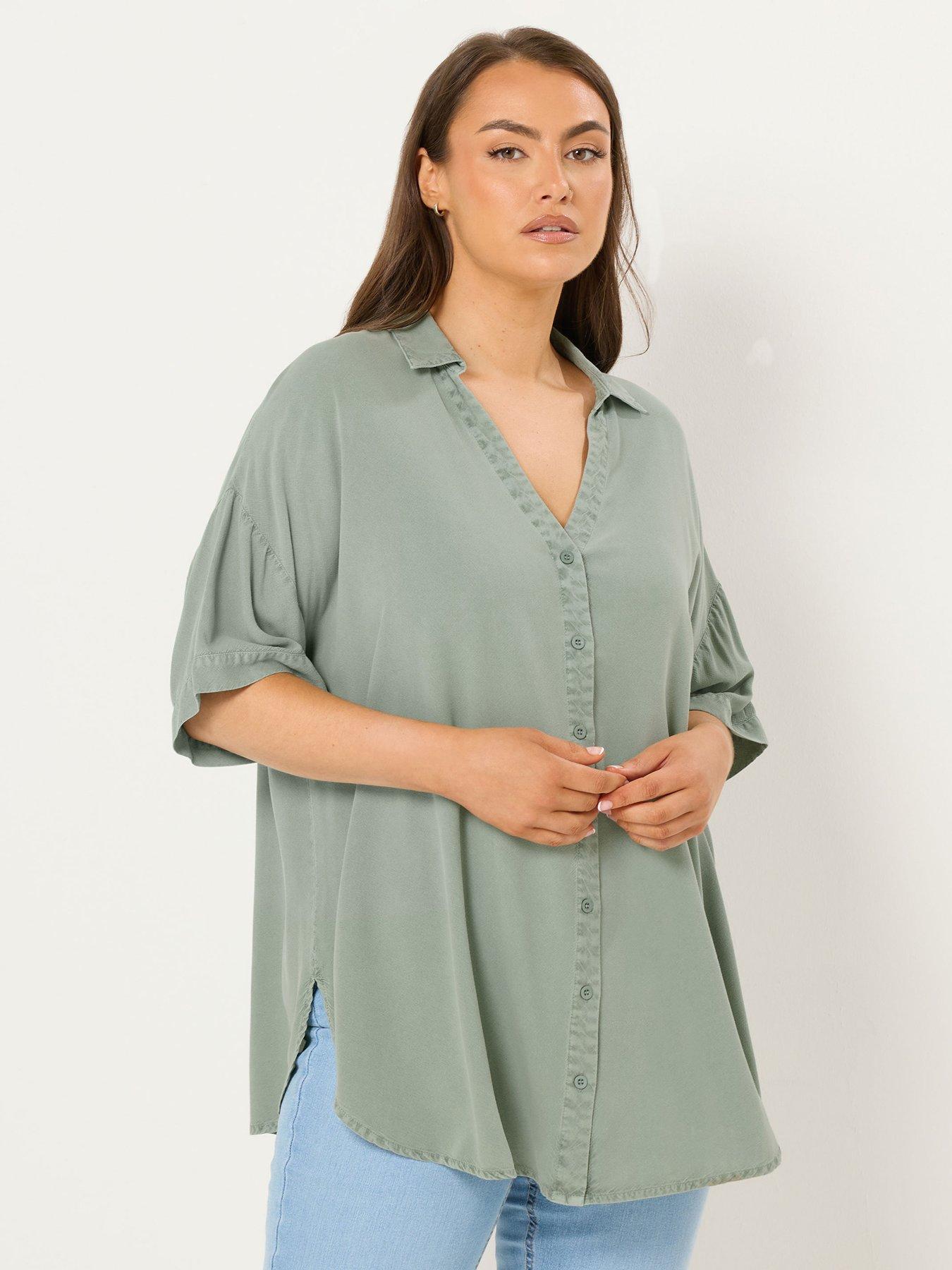 Image 1 of 5 of Yours Curve Short Sleeve Chambray Shirt