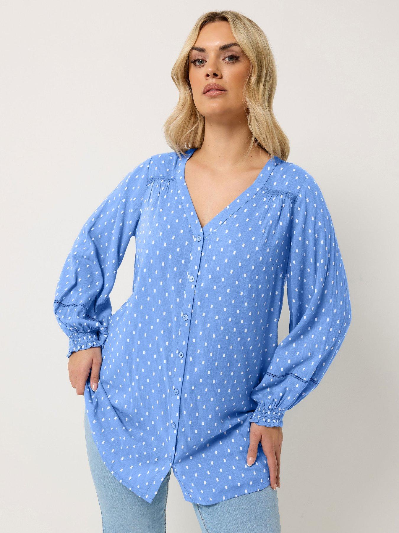 Yours Curve Cotton Dobby Blouse - Blue