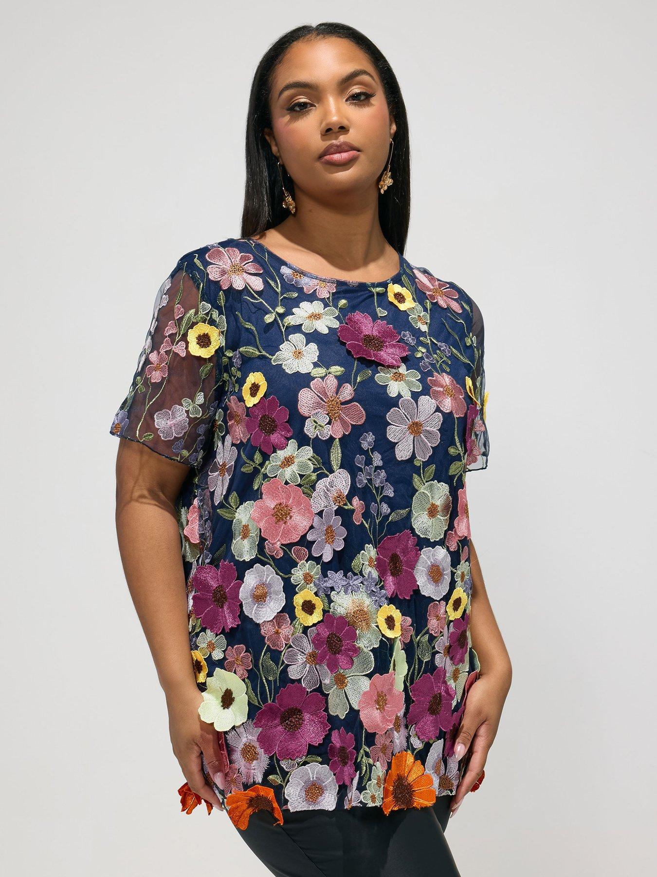 yours-curve-multi-3d-floral-t-shirt-bluefront