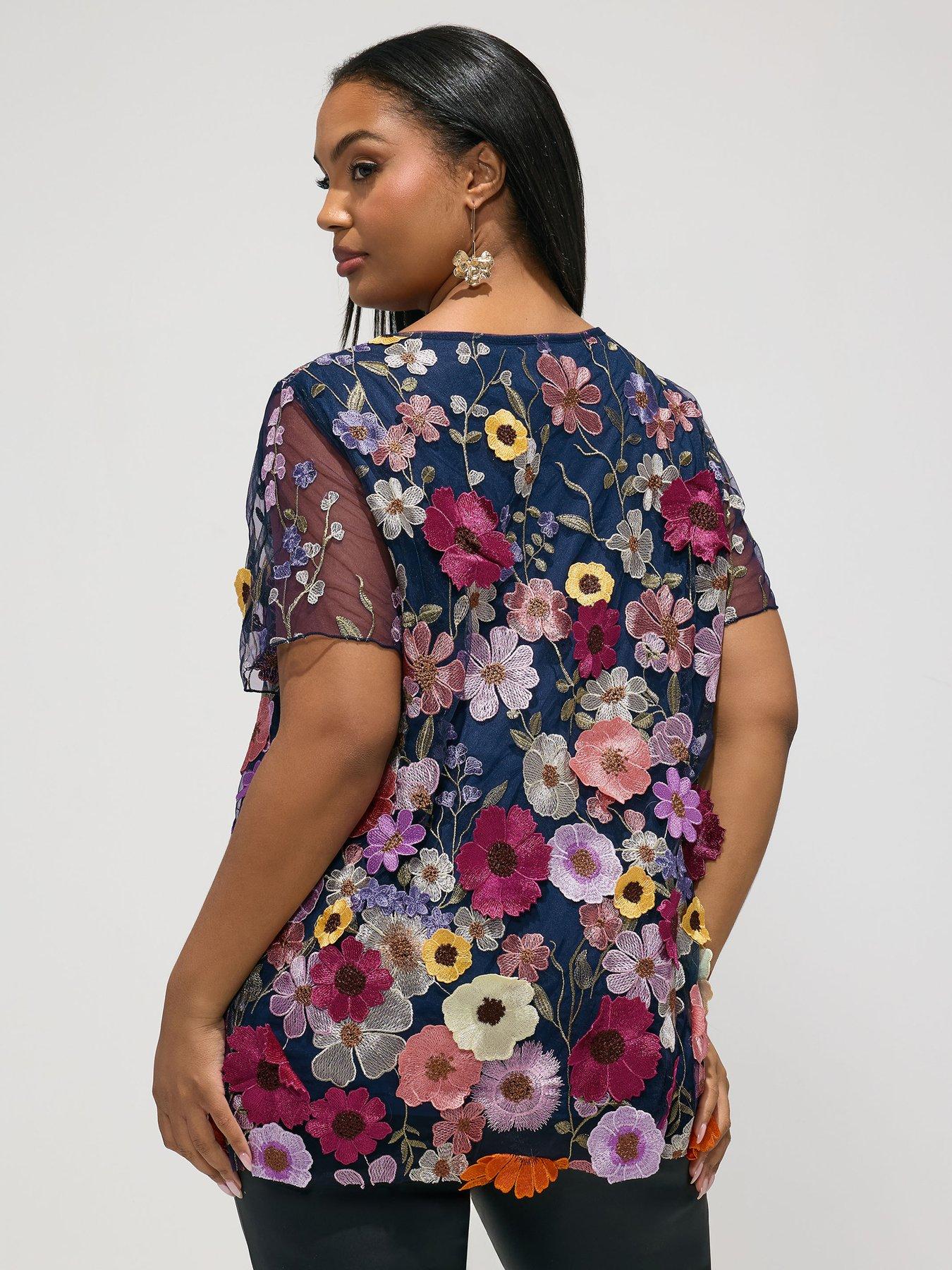 yours-curve-multi-3d-floral-t-shirt-bluestillFront