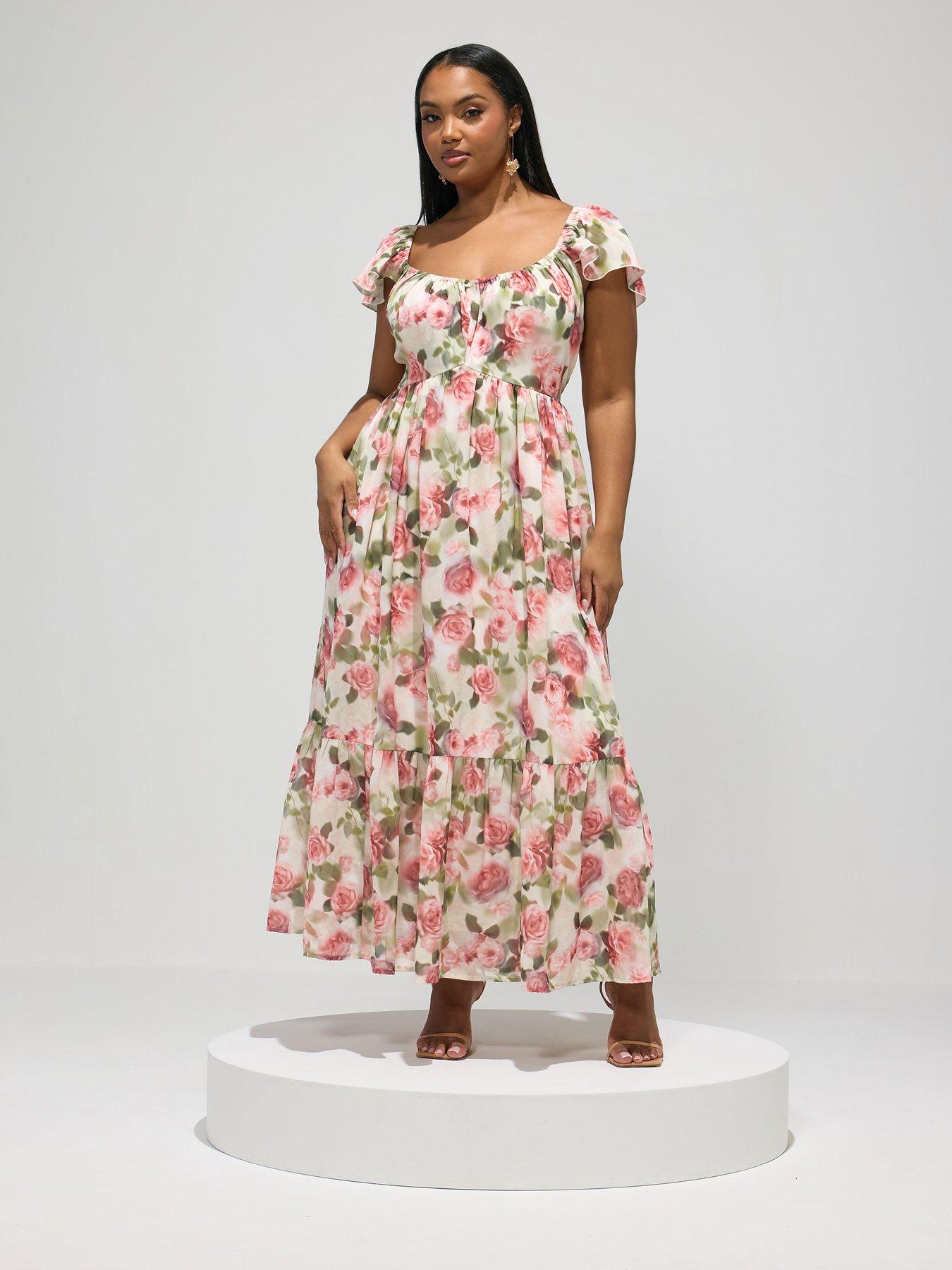 Image 1 of 5 of Yours Curve Floral Smock Tiered Dress - White