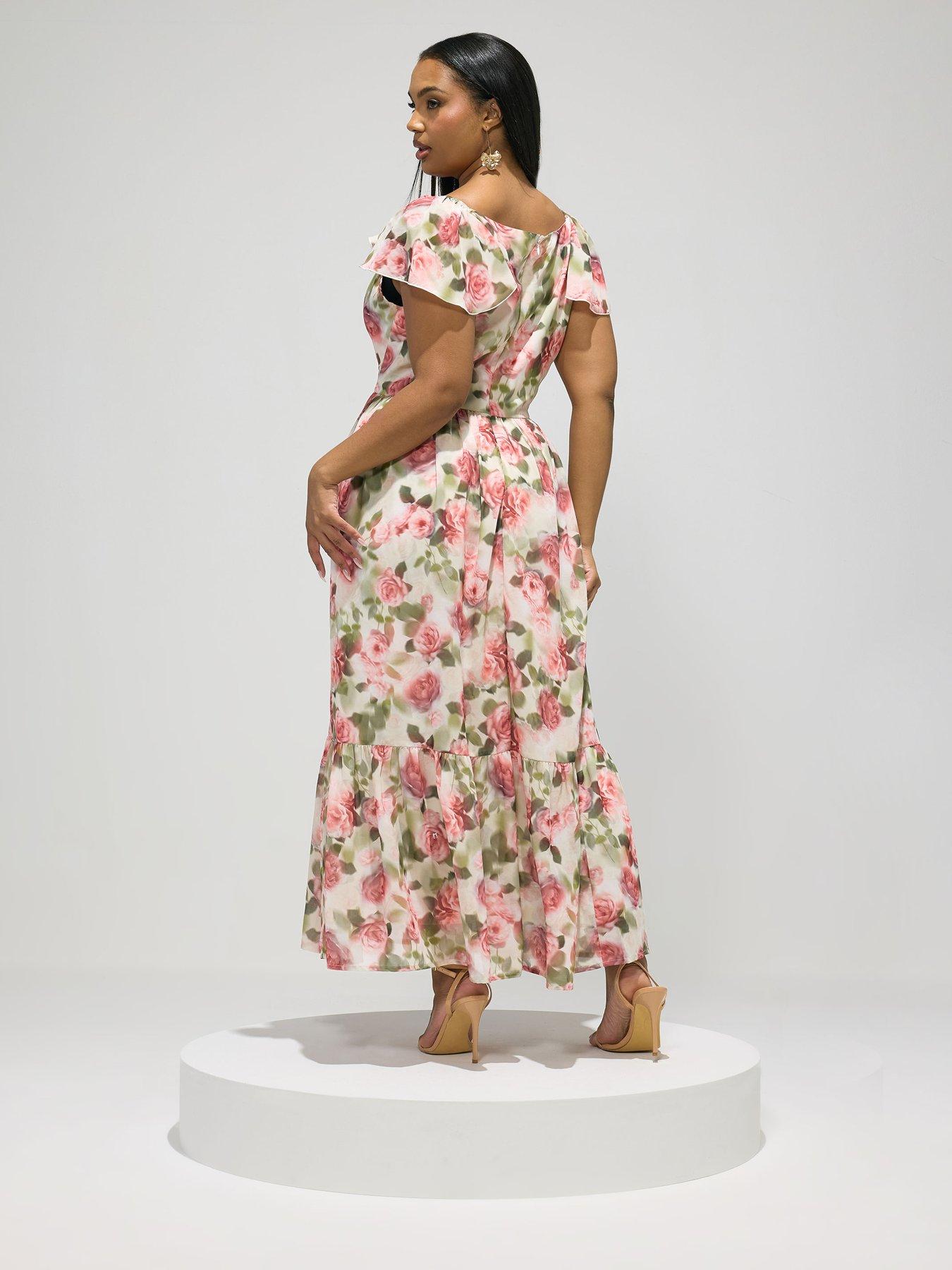 Image 2 of 5 of Yours Curve Floral Smock Tiered Dress - White