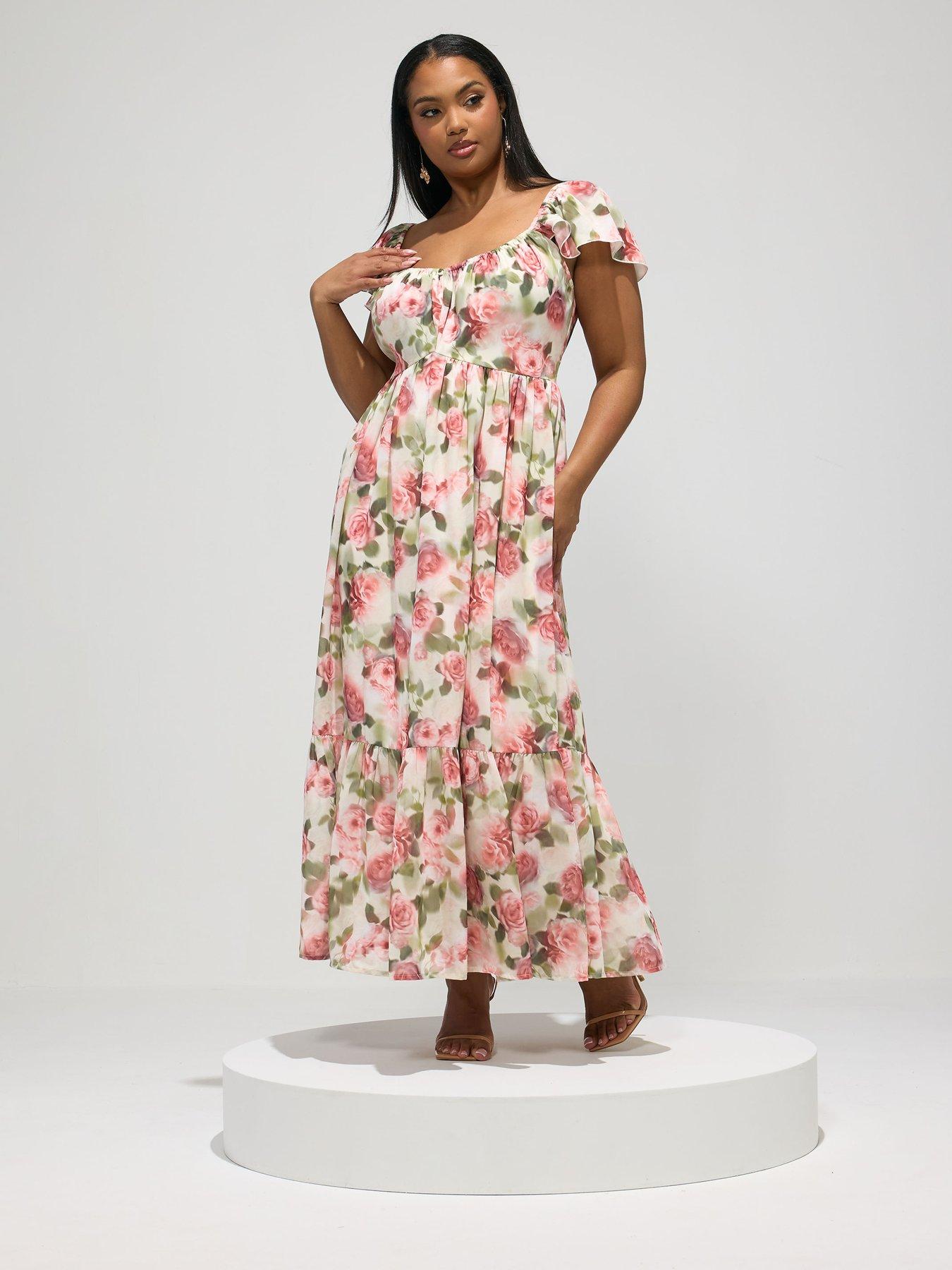 Image 3 of 5 of Yours Curve Floral Smock Tiered Dress - White
