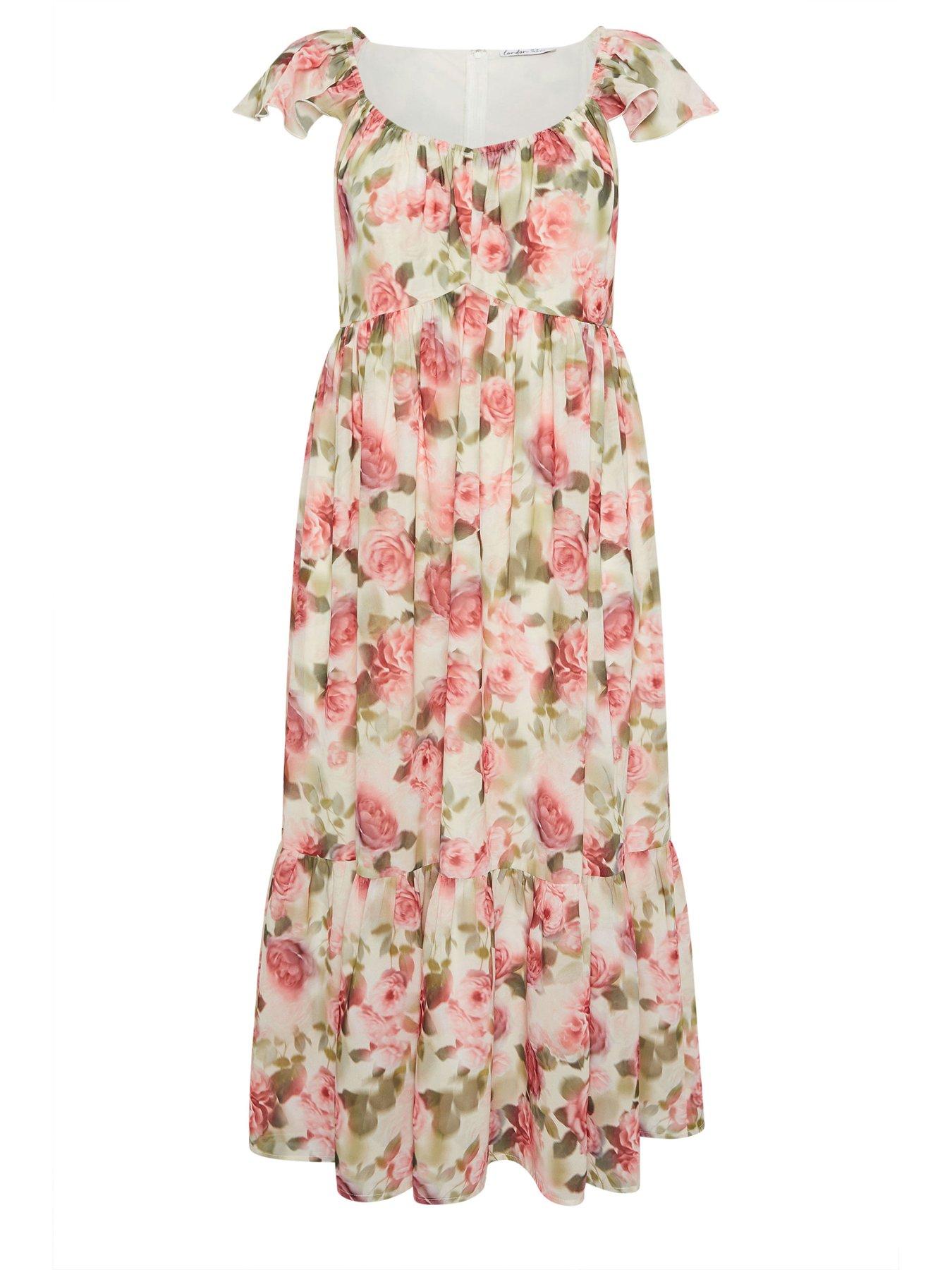 Image 5 of 5 of Yours Curve Floral Smock Tiered Dress - White