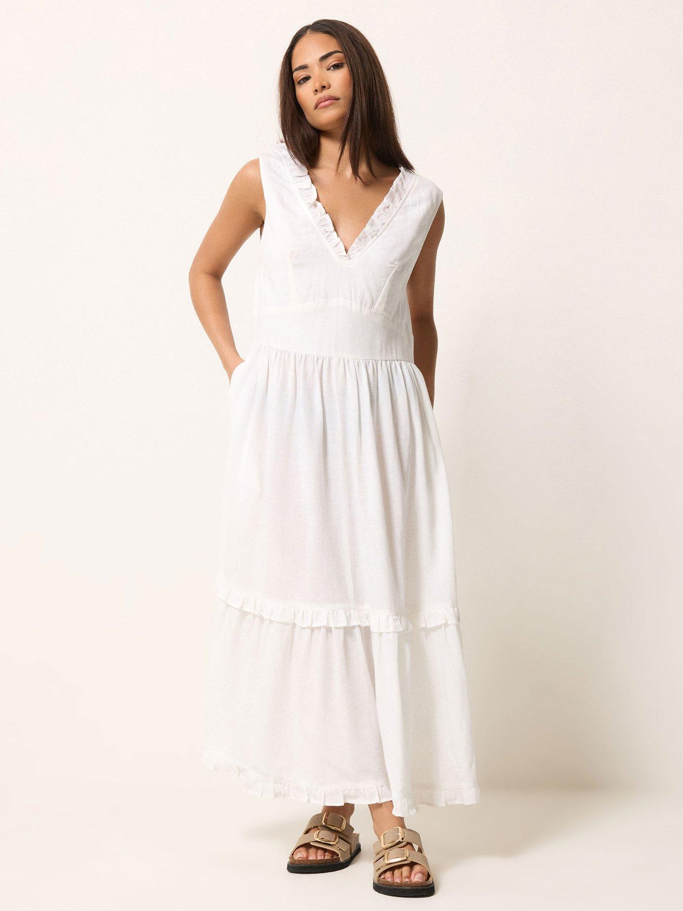 Image 1 of 4 of PixieGirl Petite Tie Back Tiered Dress - White