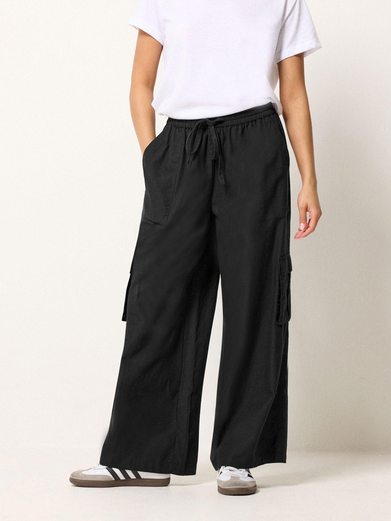 PixieGirl Petite Cargo Wide Leg Trousers Containing Linen