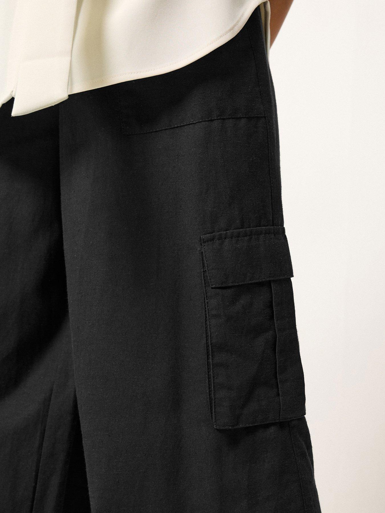 Image 4 of 5 of PixieGirl Petite Cargo Wide Leg Trousers Containing Linen