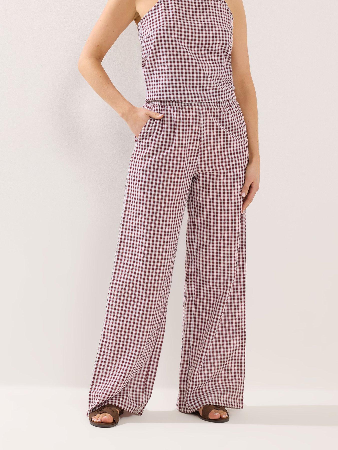 Image 1 of 4 of Long Tall Sally Gingham Wide Leg Trousers 36" - Red