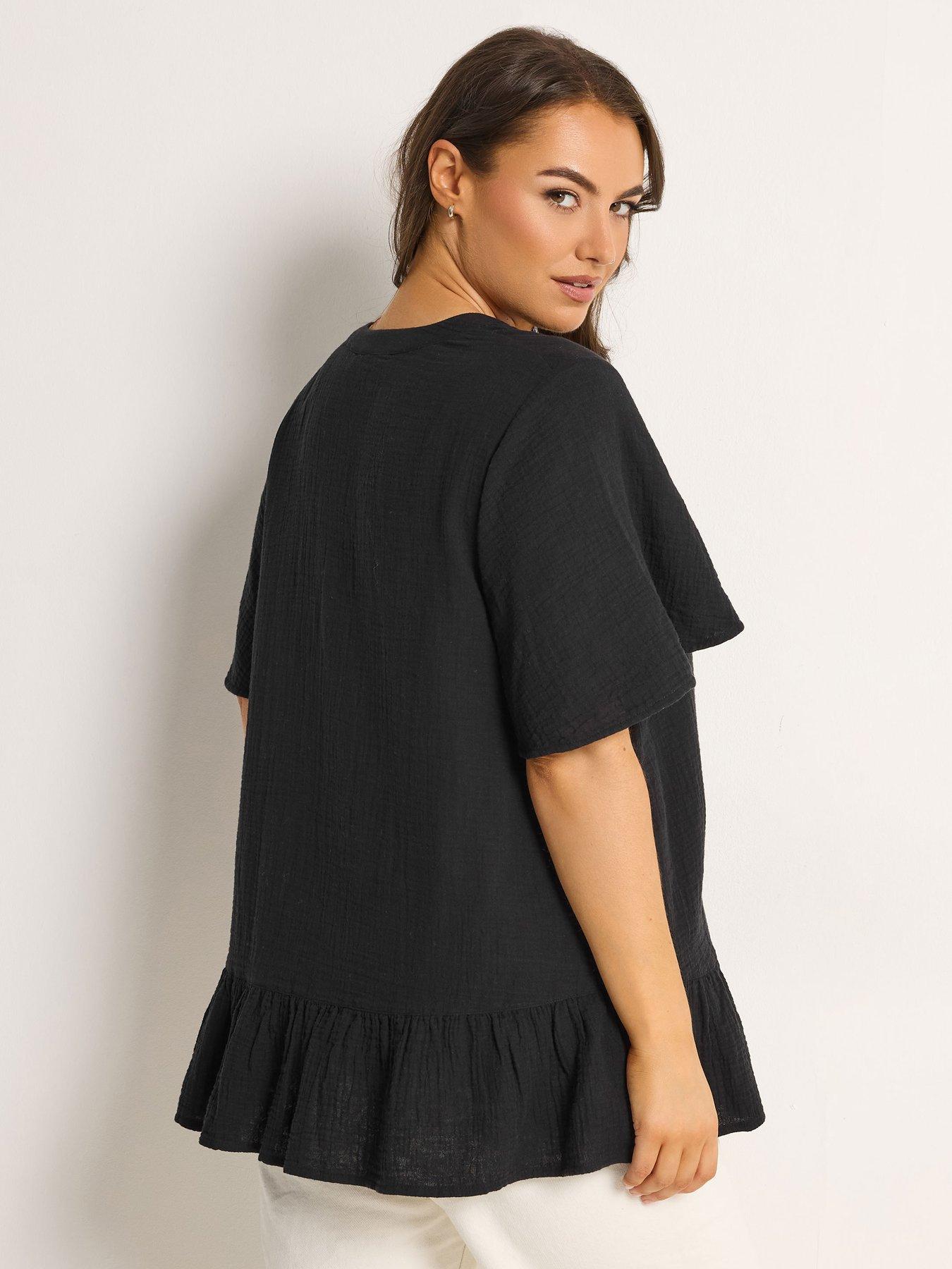 yours-curve-angel-sleeve-cheesecloth-top-blackstillFront