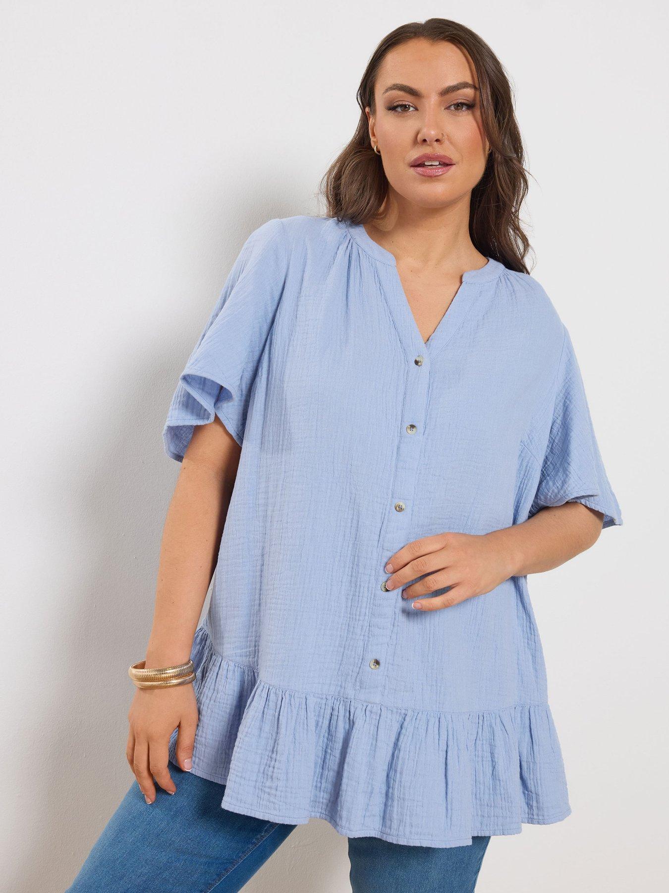 Image 1 of 5 of Yours Curve Angel Sleeve Cheesecloth Top - Blue