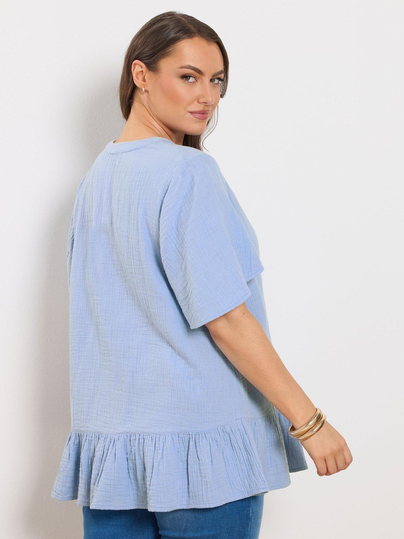 yours-curve-angel-sleeve-cheesecloth-top-bluestillFront