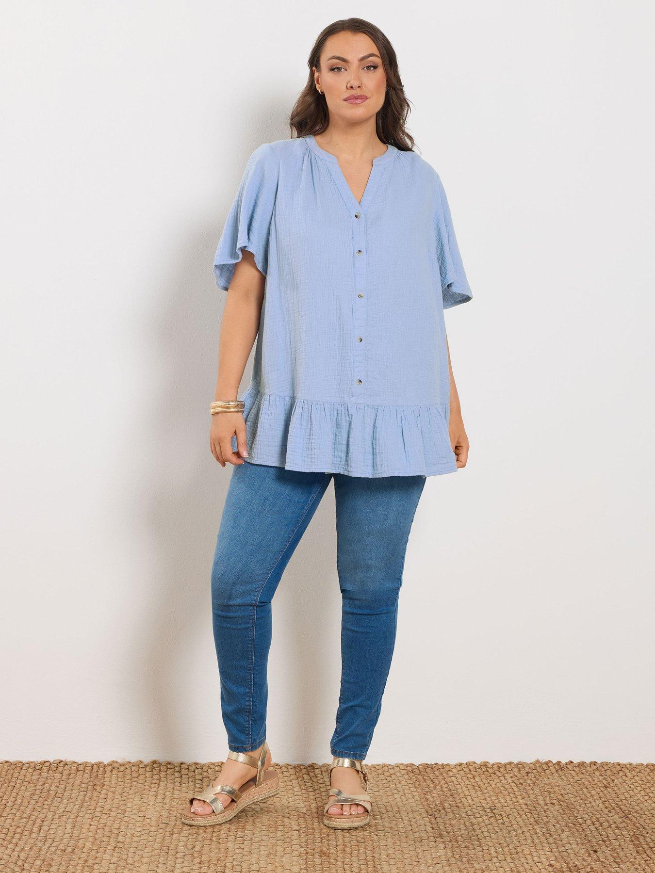 yours-curve-angel-sleeve-cheesecloth-top-blueback