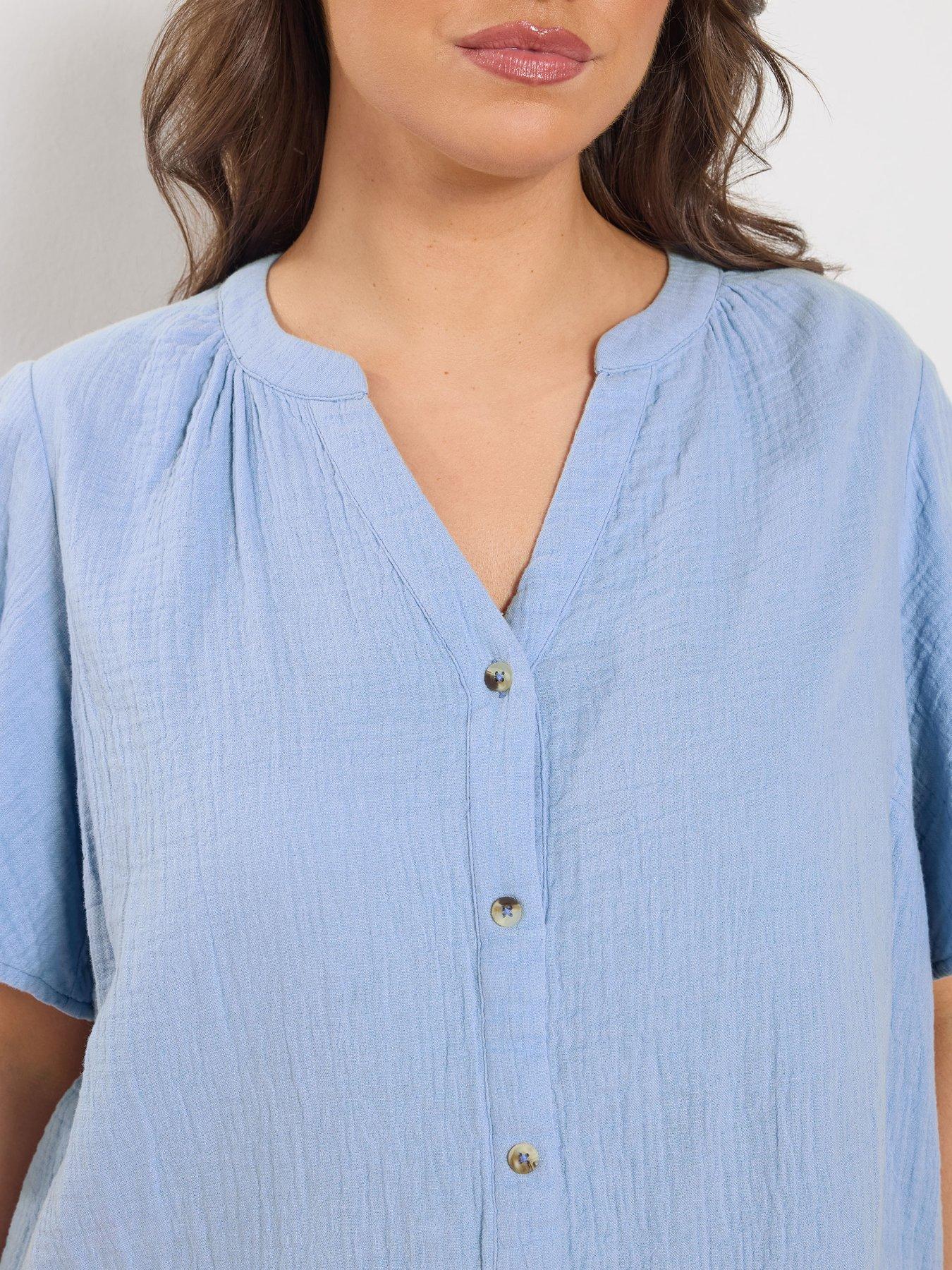 Image 4 of 5 of Yours Curve Angel Sleeve Cheesecloth Top - Blue