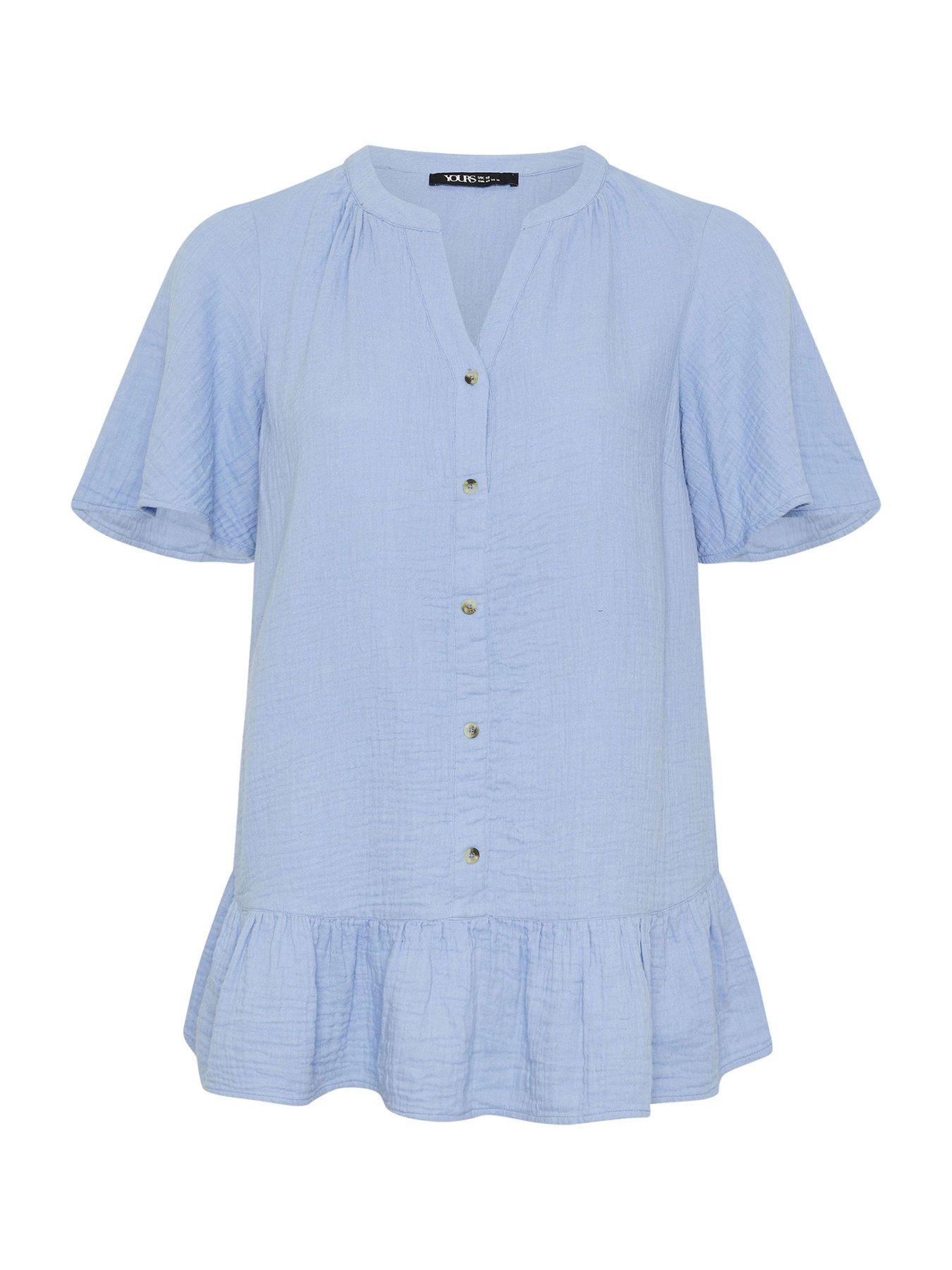 Image 5 of 5 of Yours Curve Angel Sleeve Cheesecloth Top - Blue