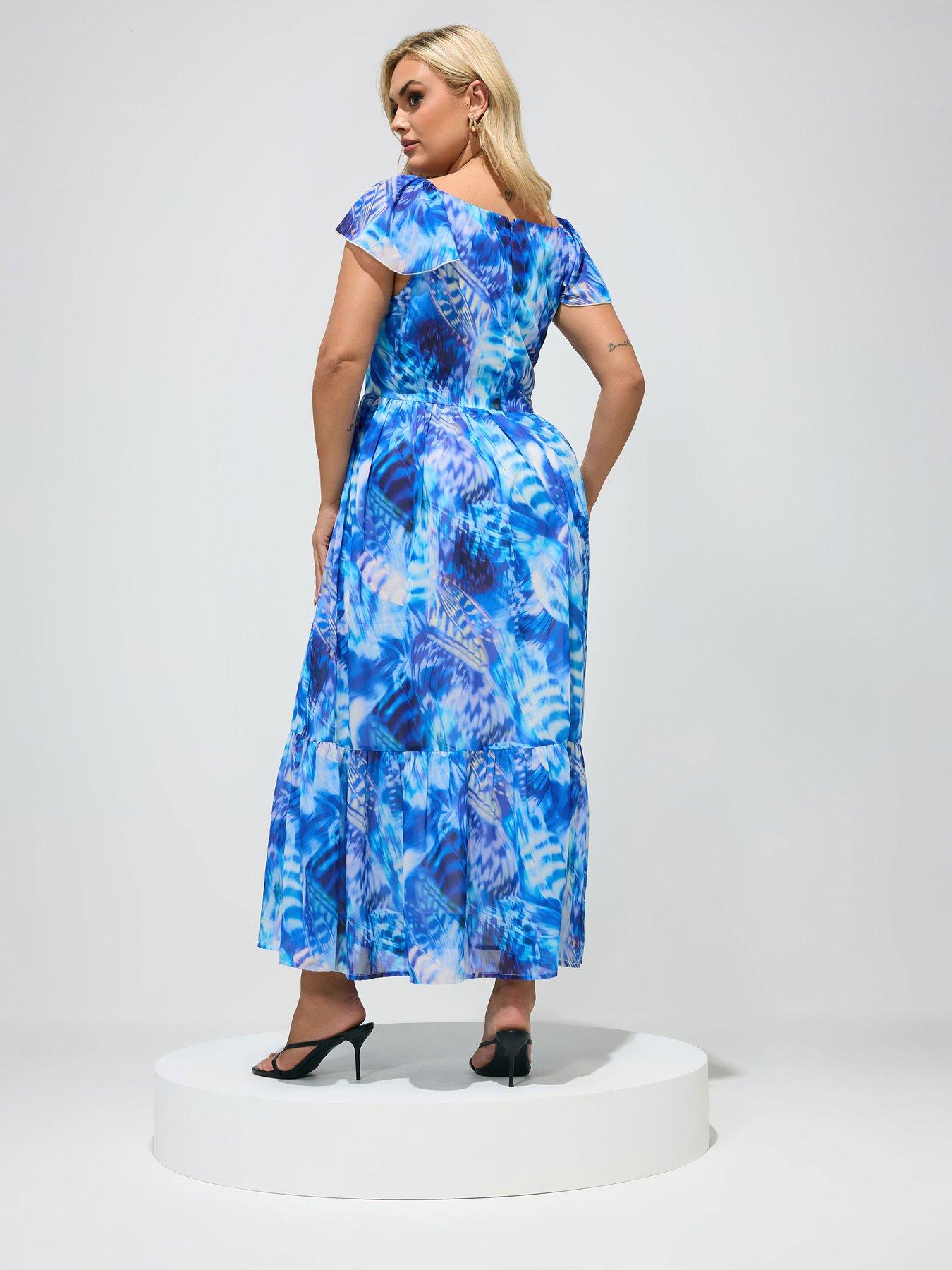 yours-curve-abstract-print-smock-tiered-dress-bluestillFront