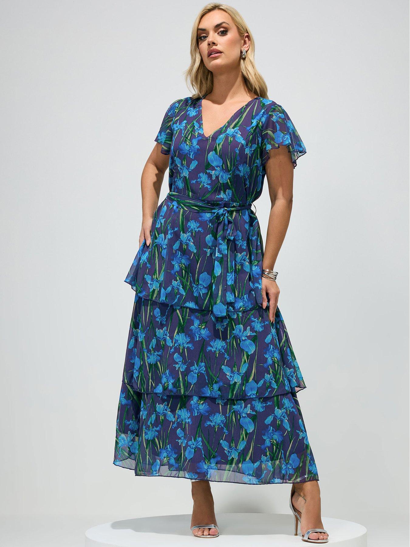 yours-curve-floral-tiered-v-neck-dress-blue