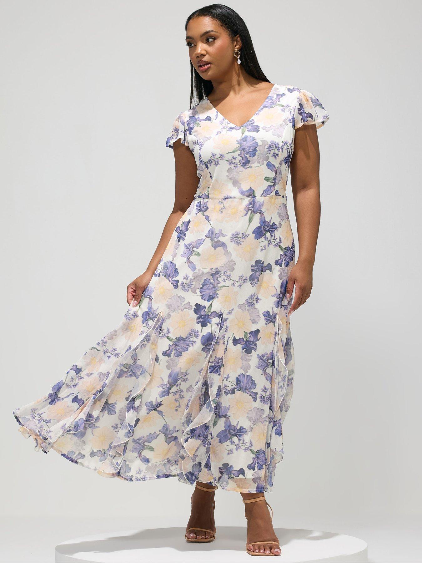 Yours Curve Floral Godet Dress - White
