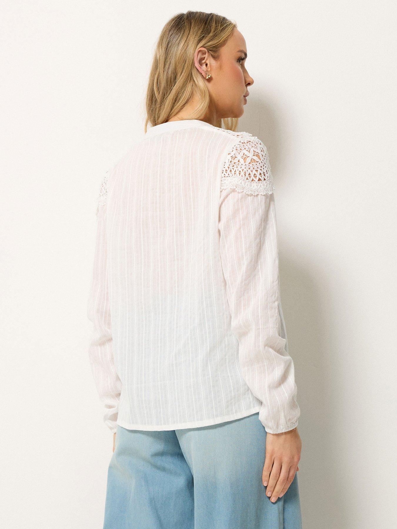 Image 2 of 5 of Long Tall Sally Open Lace Button Through Top - White