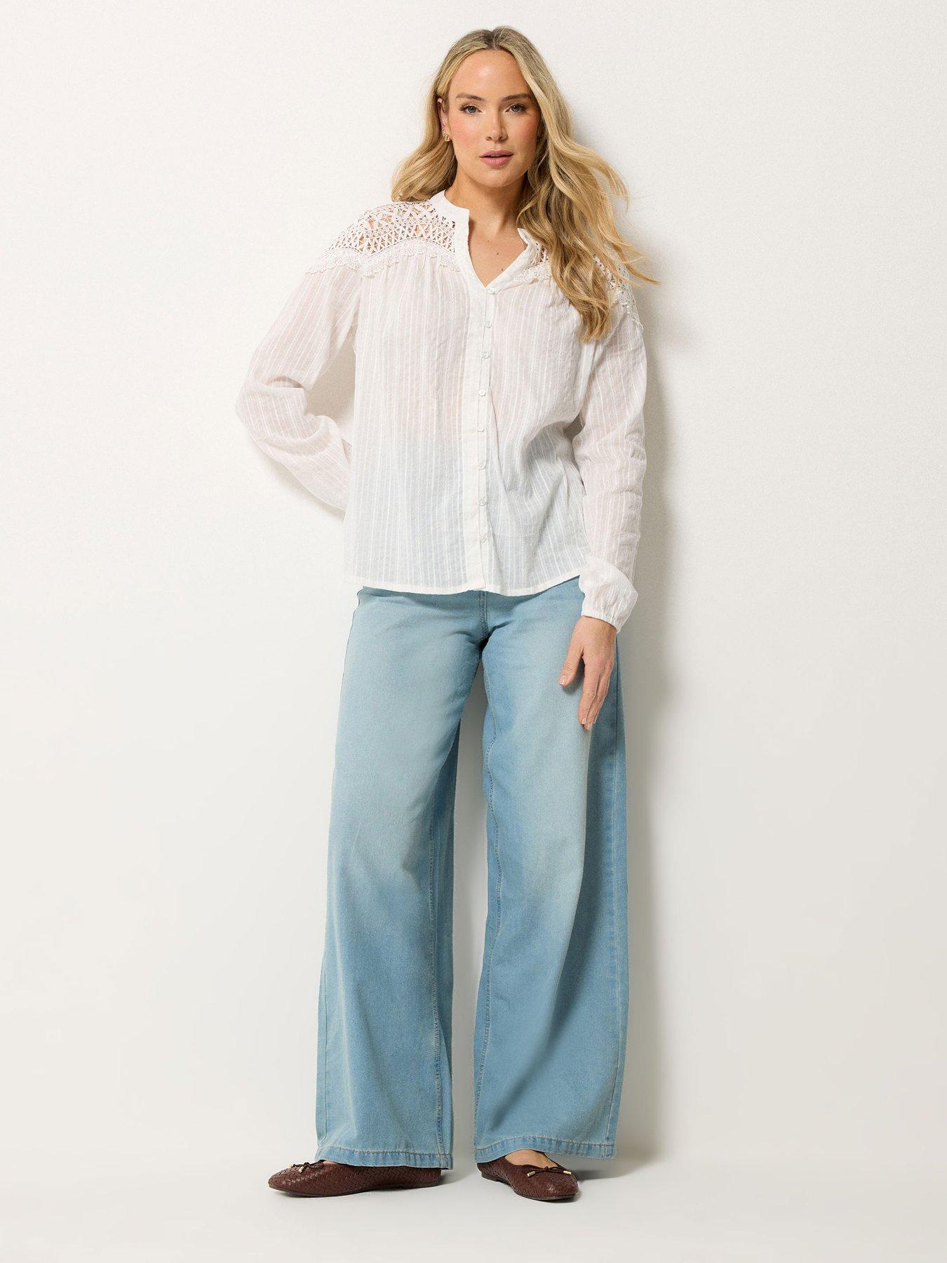 Image 3 of 5 of Long Tall Sally Open Lace Button Through Top - White