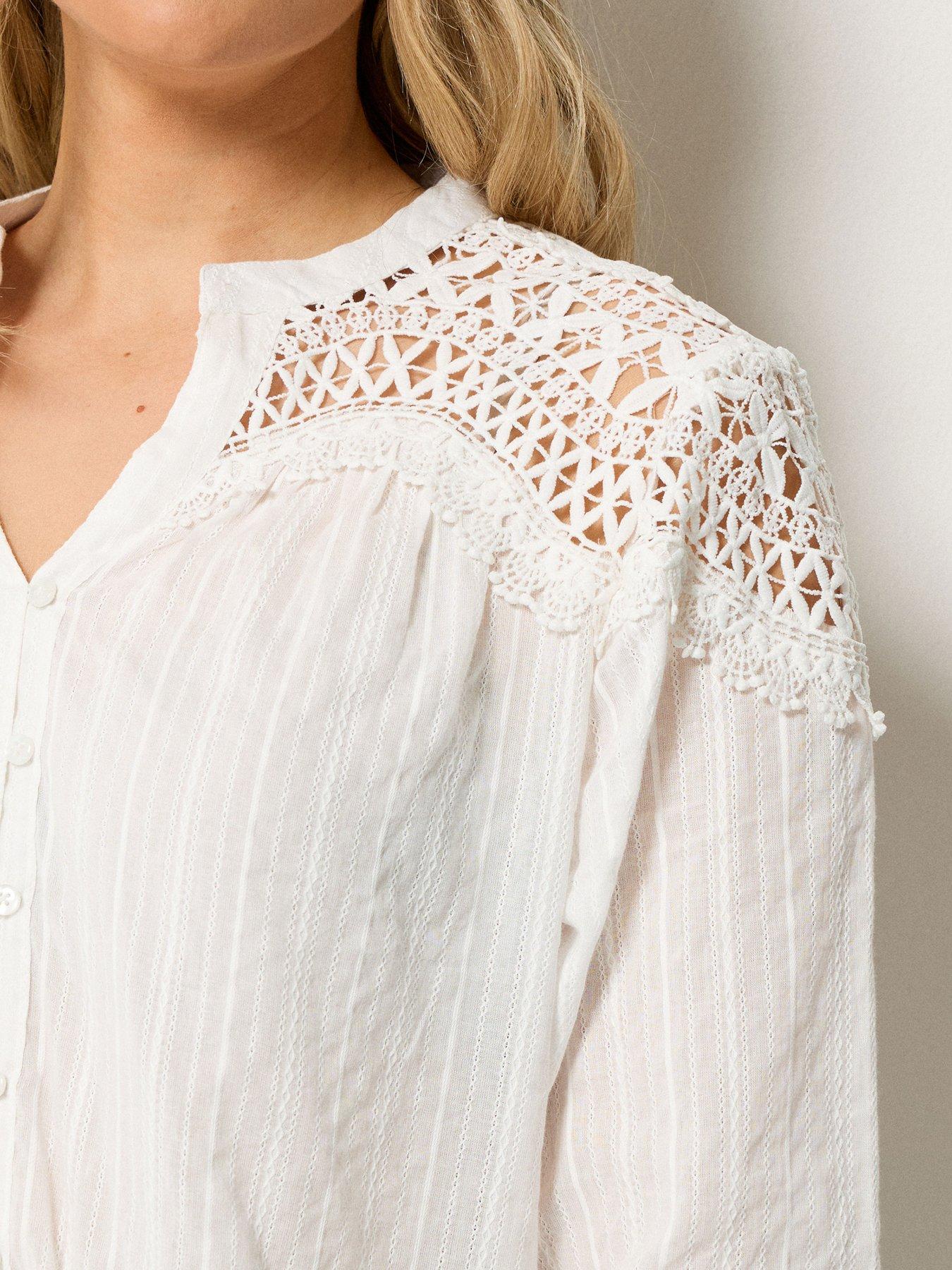 Image 4 of 5 of Long Tall Sally Open Lace Button Through Top - White