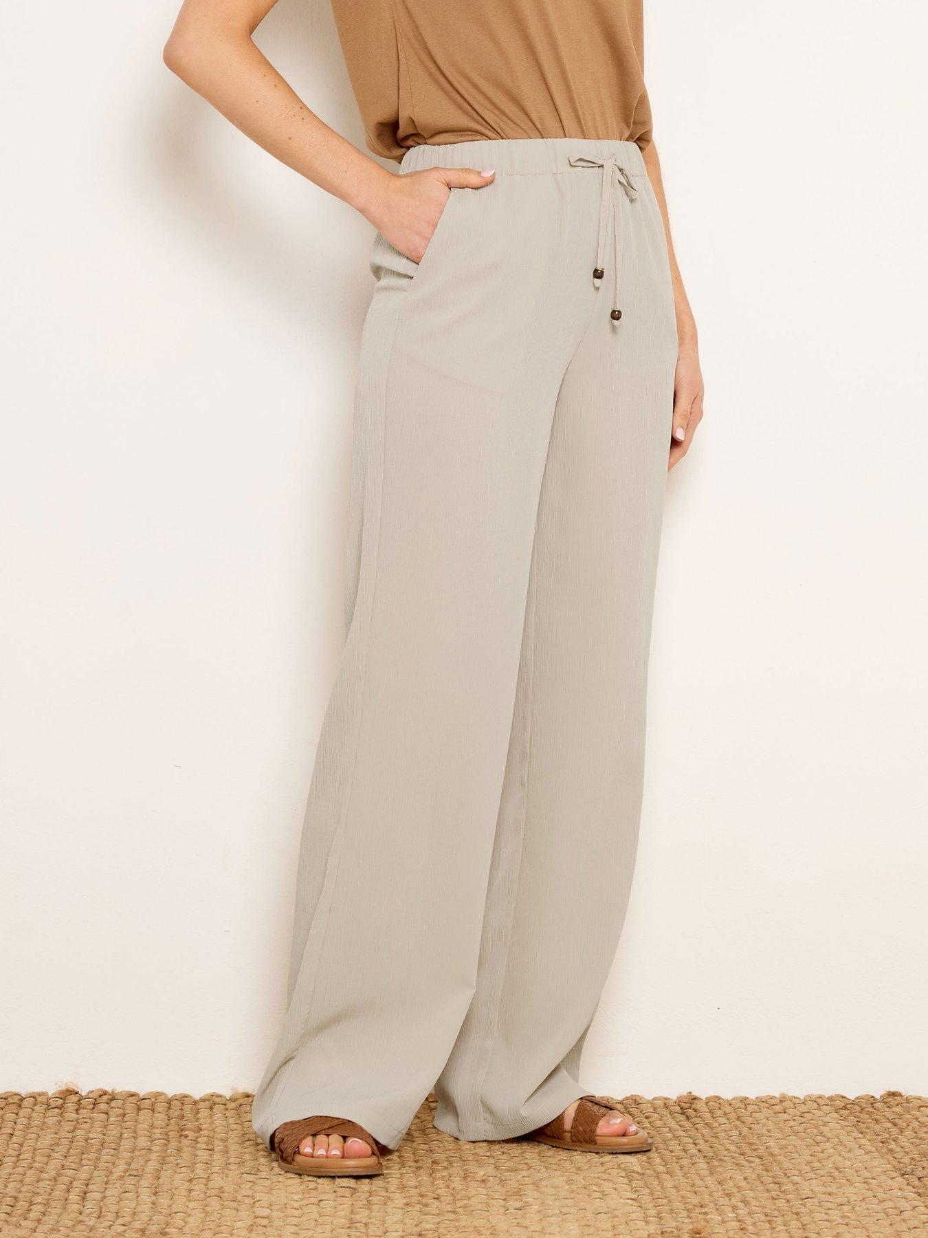 Image 1 of 5 of Long Tall Sally Textured Wide Leg Trousers 34" - Natural Brown