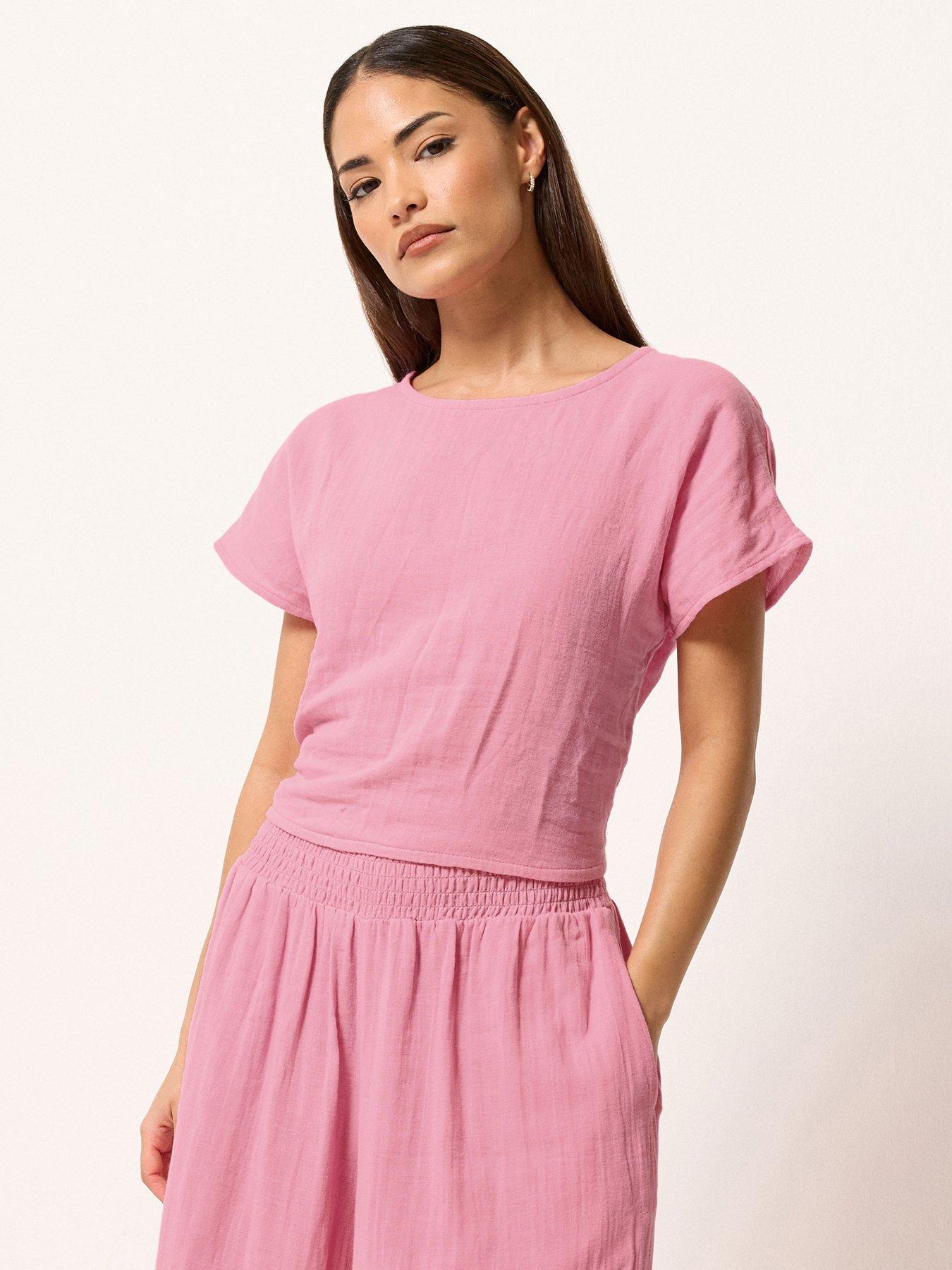 Image 1 of 6 of PixieGirl Petite Cheesecloth Lace Back Top
