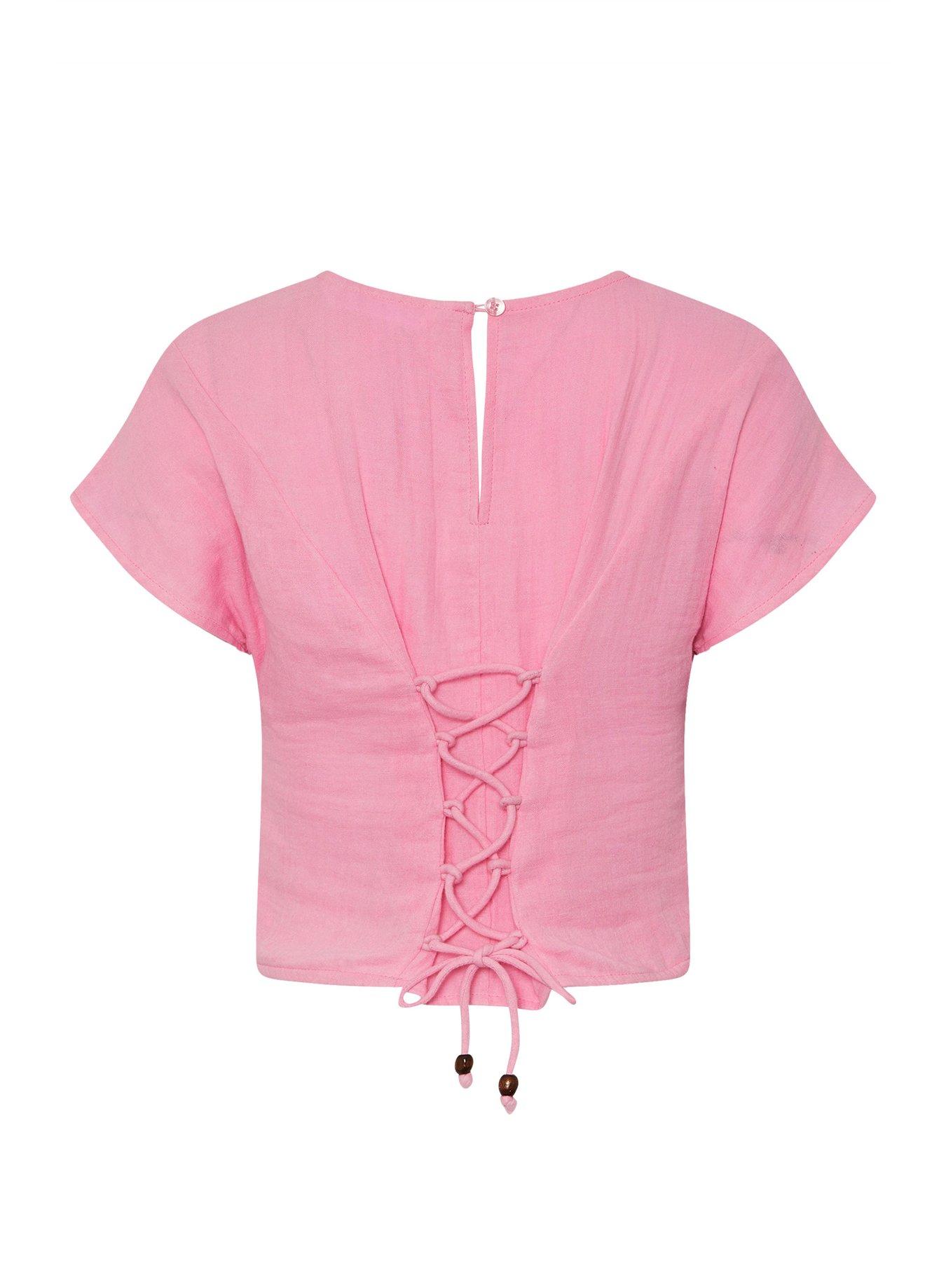 Image 5 of 6 of PixieGirl Petite Cheesecloth Lace Back Top