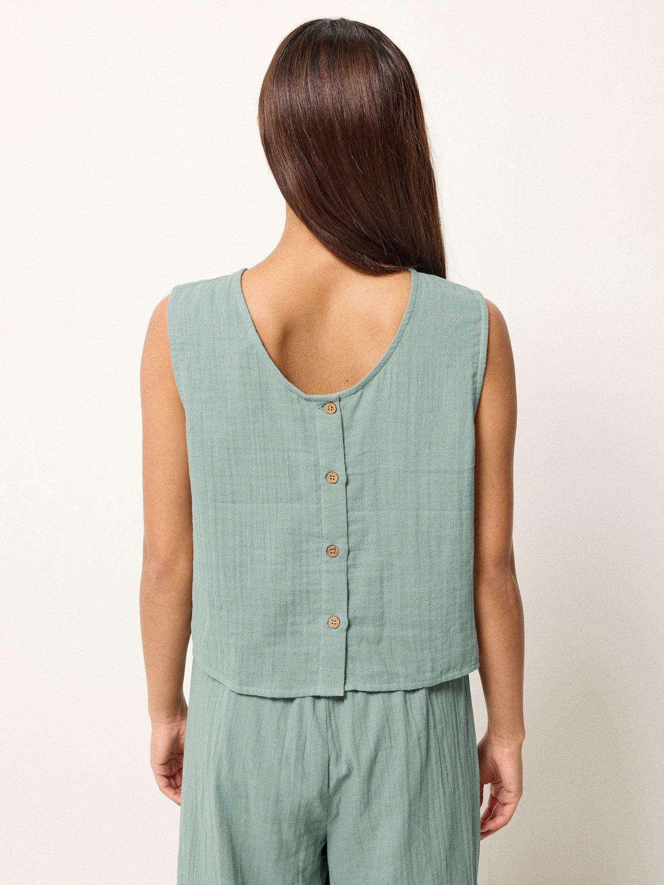 pixiegirl-petite-cheesecloth-button-top-greenstillFront