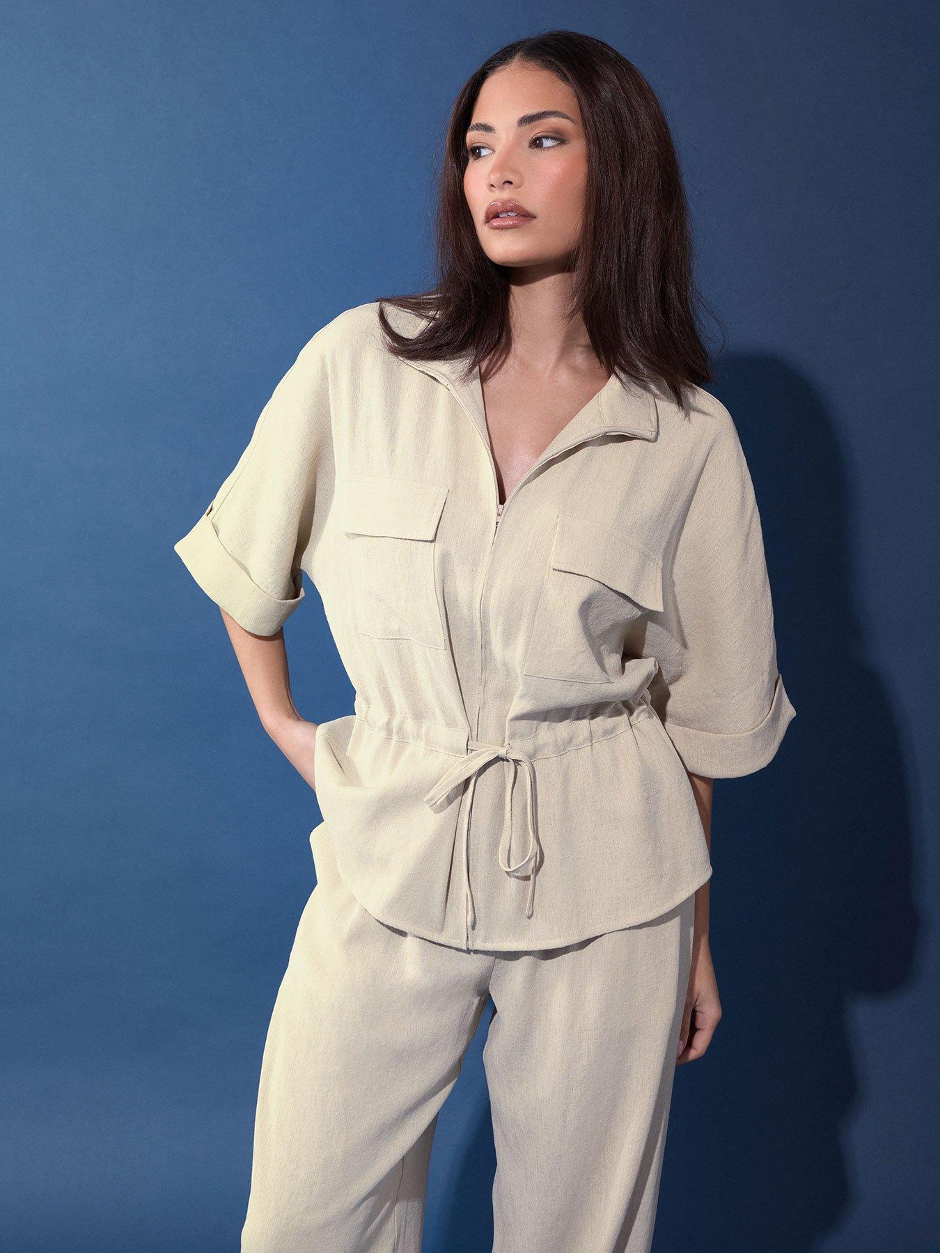 pixiegirl-petite-short-sleeve-linen-look-tie-shacketfront
