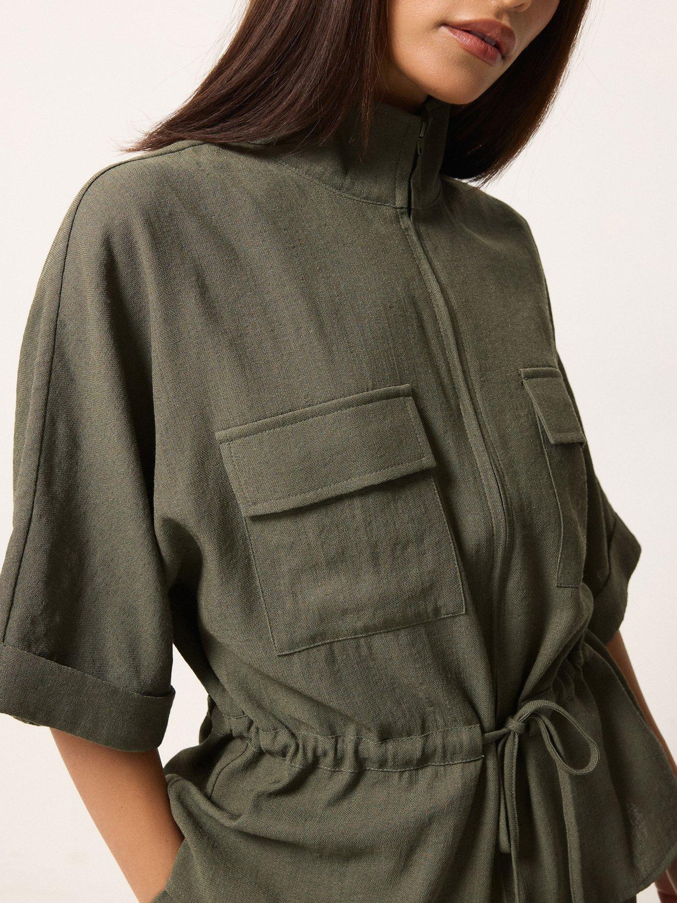 Image 4 of 5 of PixieGirl Petite Short Sleeve Linen Look Tie Shacket