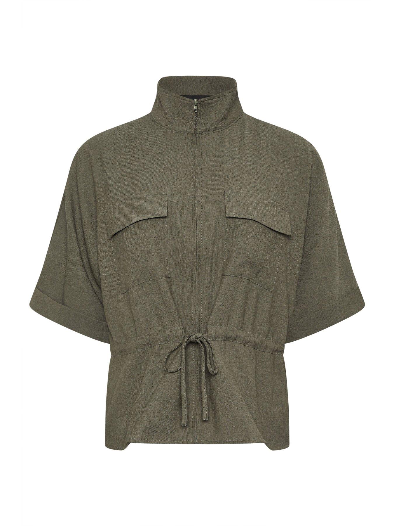 Image 5 of 5 of PixieGirl Petite Short Sleeve Linen Look Tie Shacket