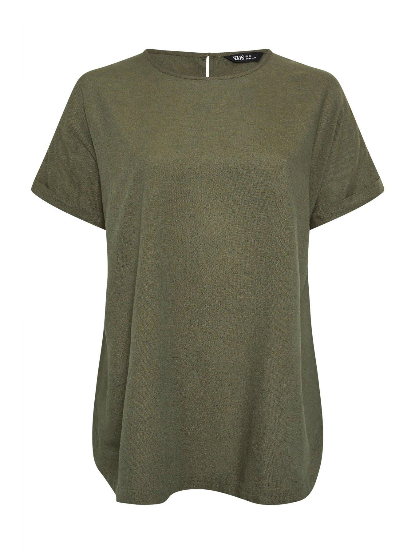 Image 5 of 5 of Yours Curve Linen Boxy Top - Green