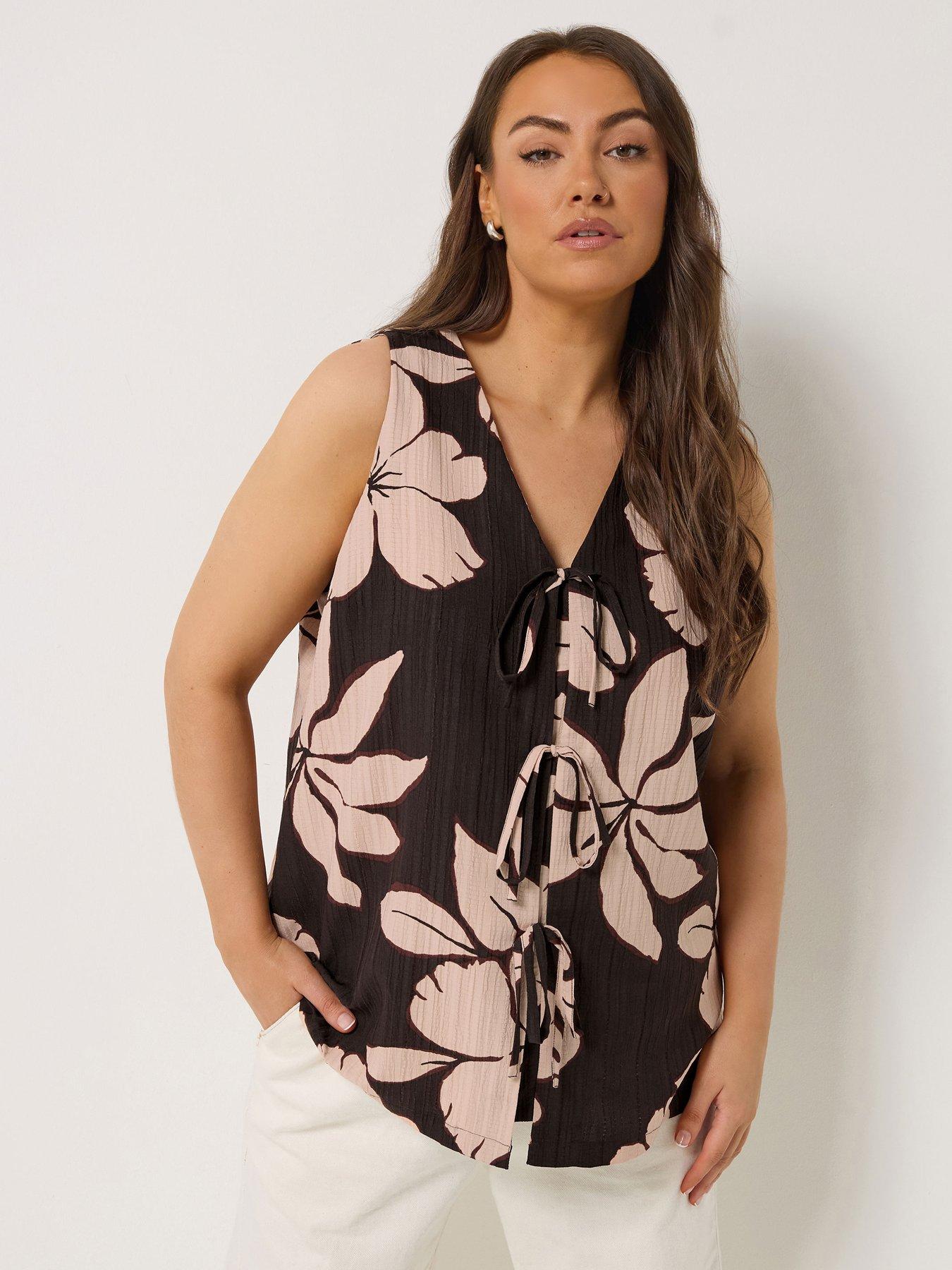 Yours Curve Tie Front Vest - Brown