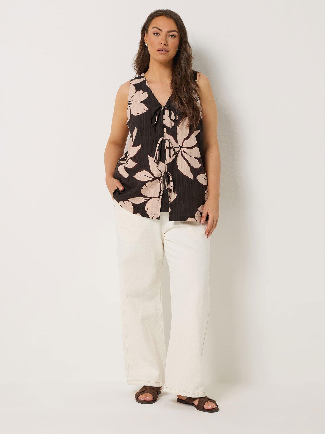 Image 3 of 5 of Yours Curve Tie Front Vest - Brown