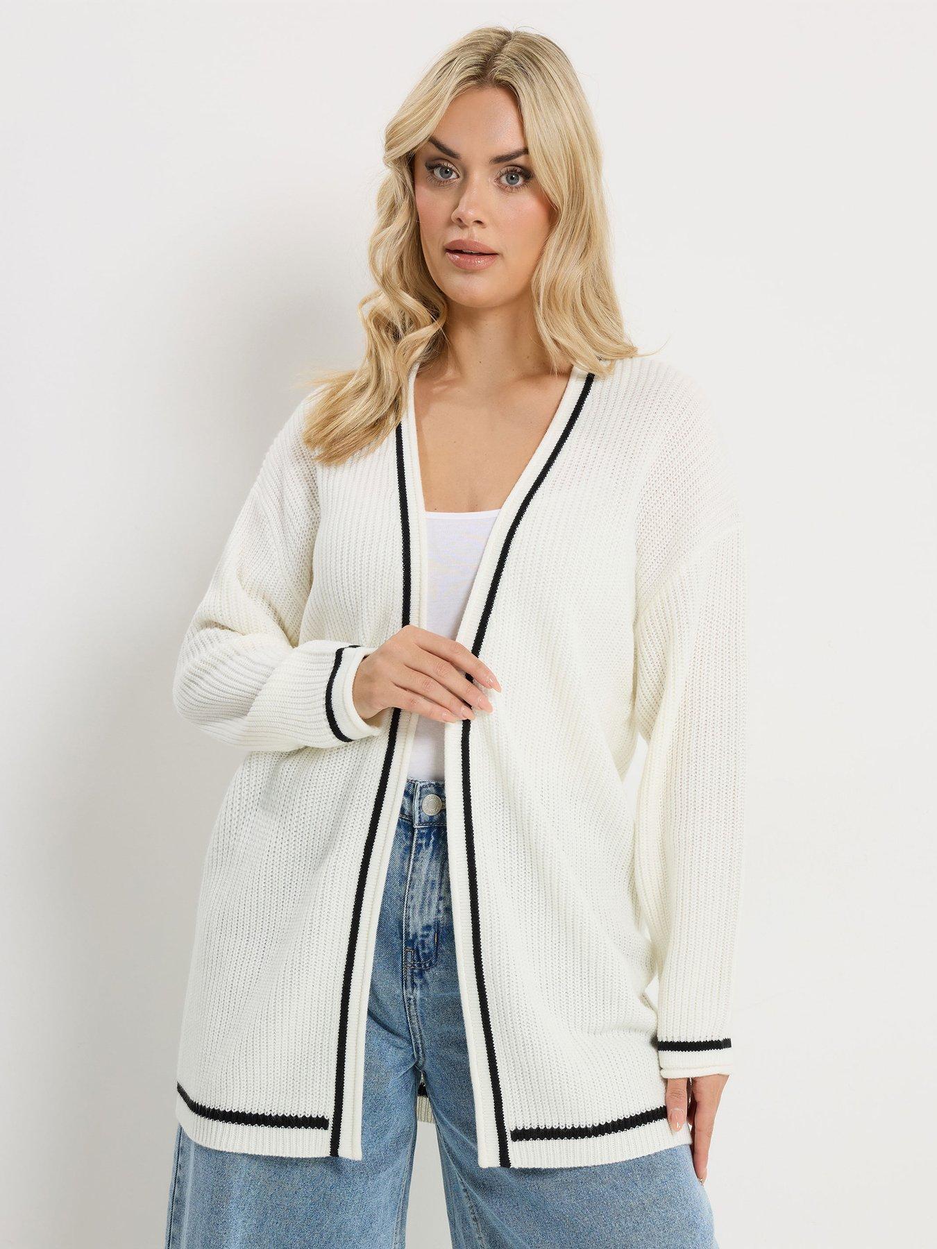 yours-curve-contrast-knitted-cardigan-creamfront