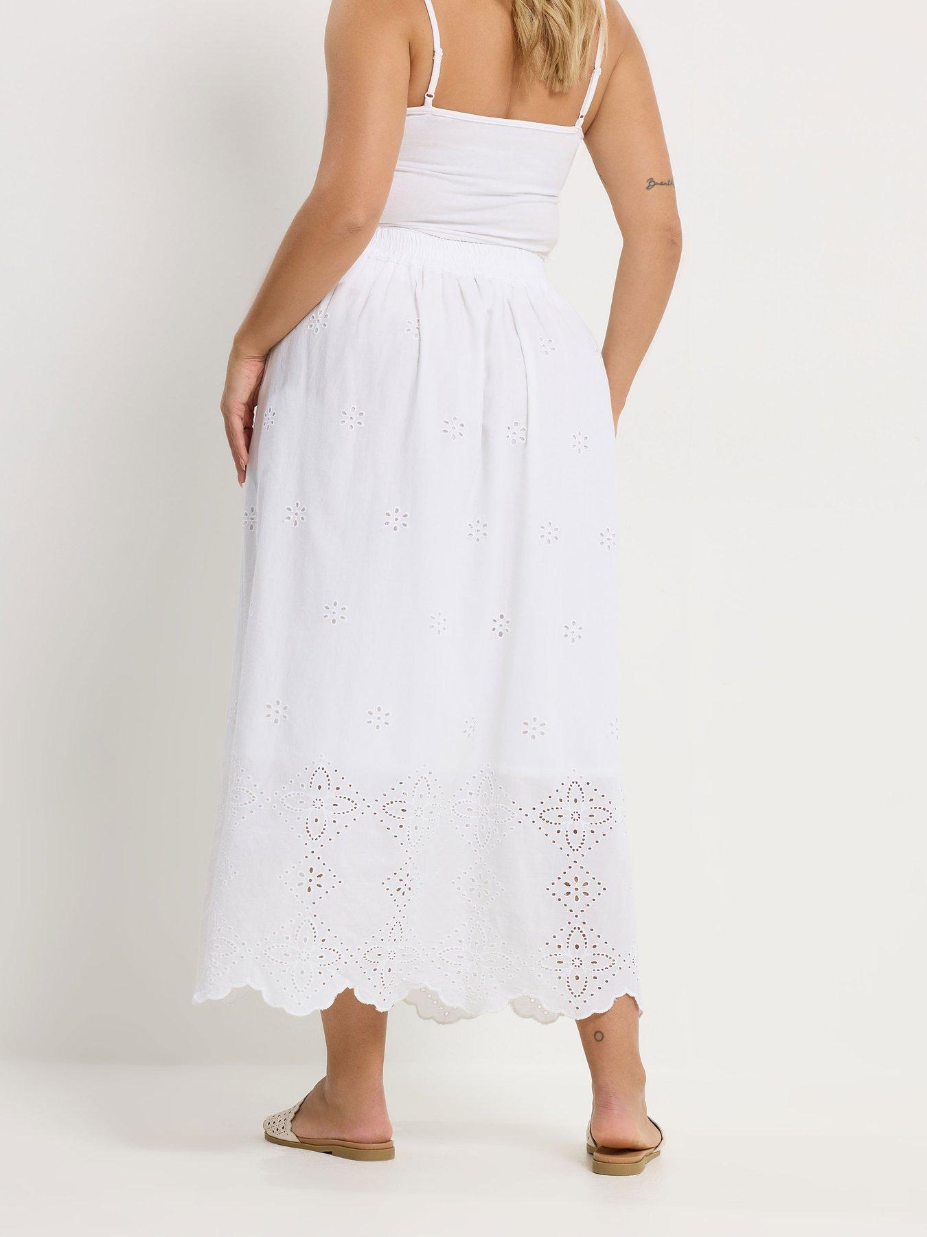 Image 2 of 5 of Yours Curve Broderie Maxi Skirt - White