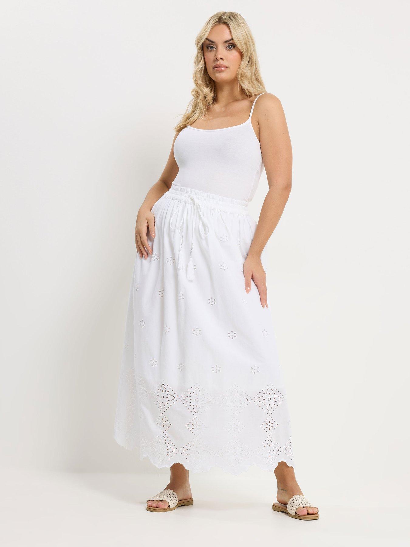 Image 3 of 5 of Yours Curve Broderie Maxi Skirt - White