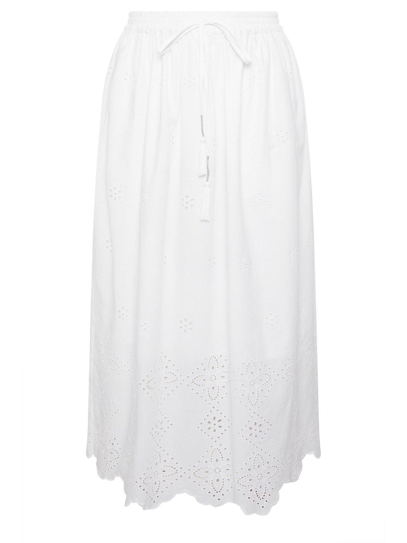 Image 5 of 5 of Yours Curve Broderie Maxi Skirt - White