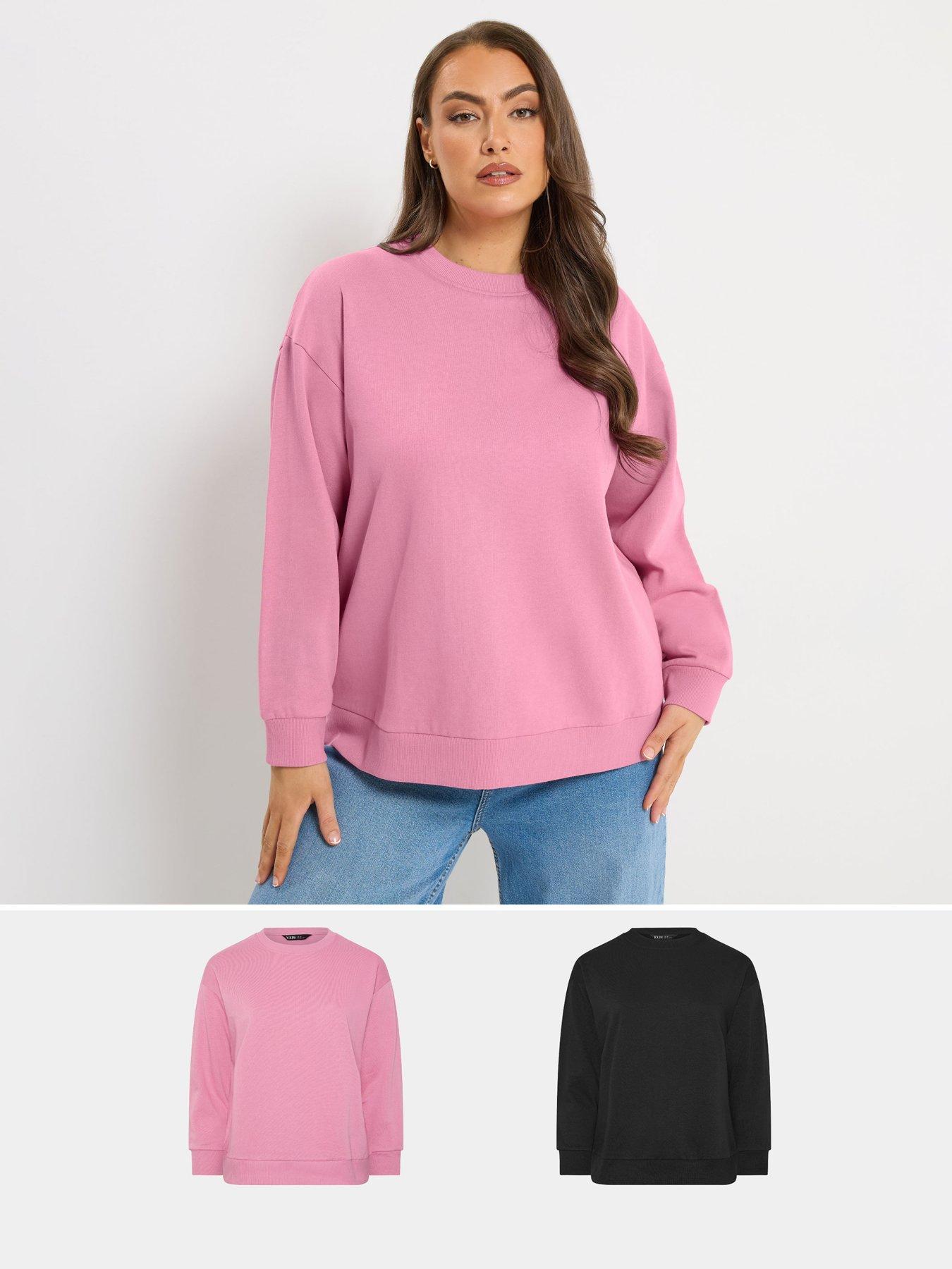 yours-curve-2-pack-crew-neck-sweatshirts-blackpinkfront