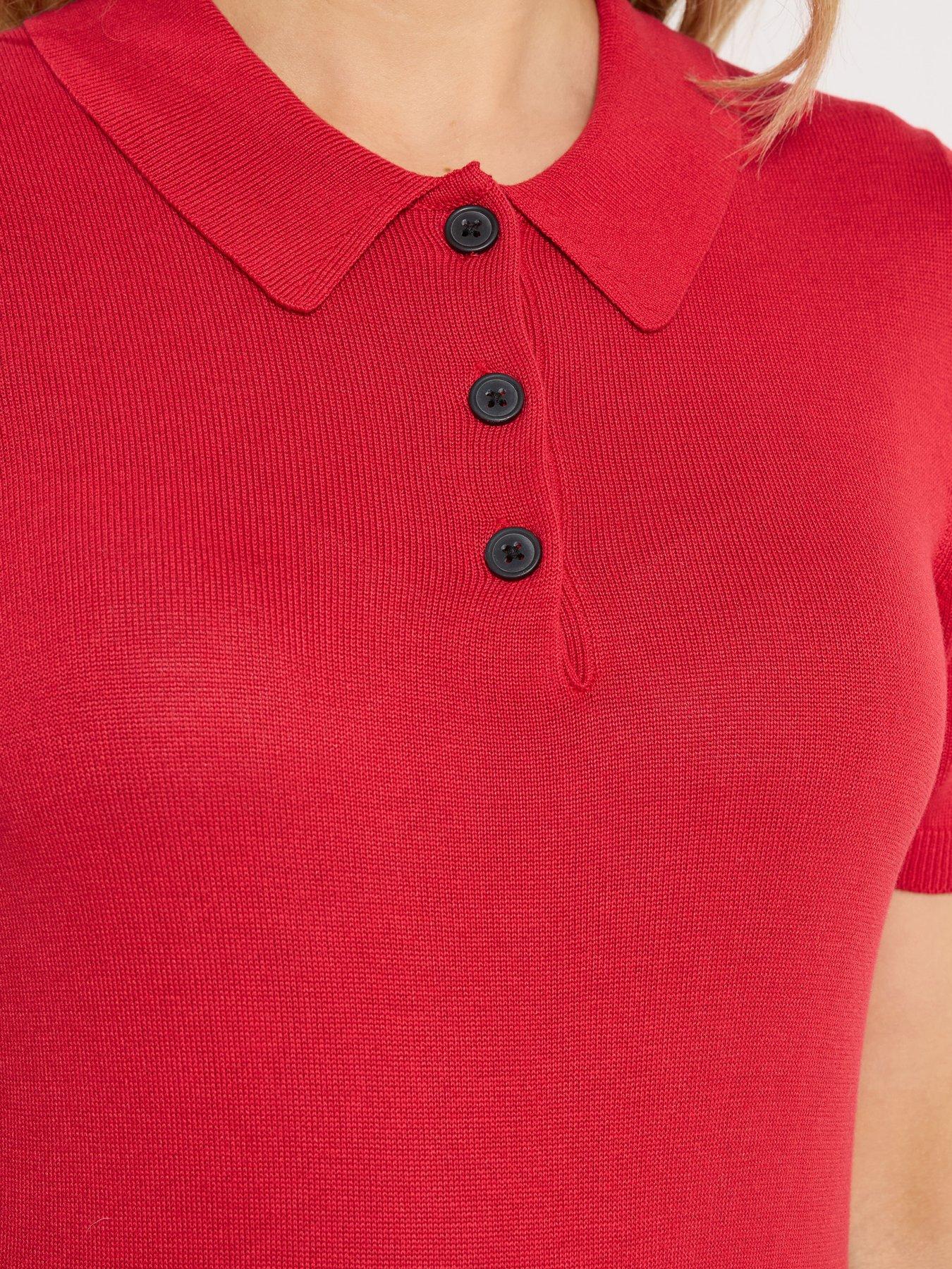 Image 5 of 6 of Long Tall Sally Tall Knitted Polo Top - Red