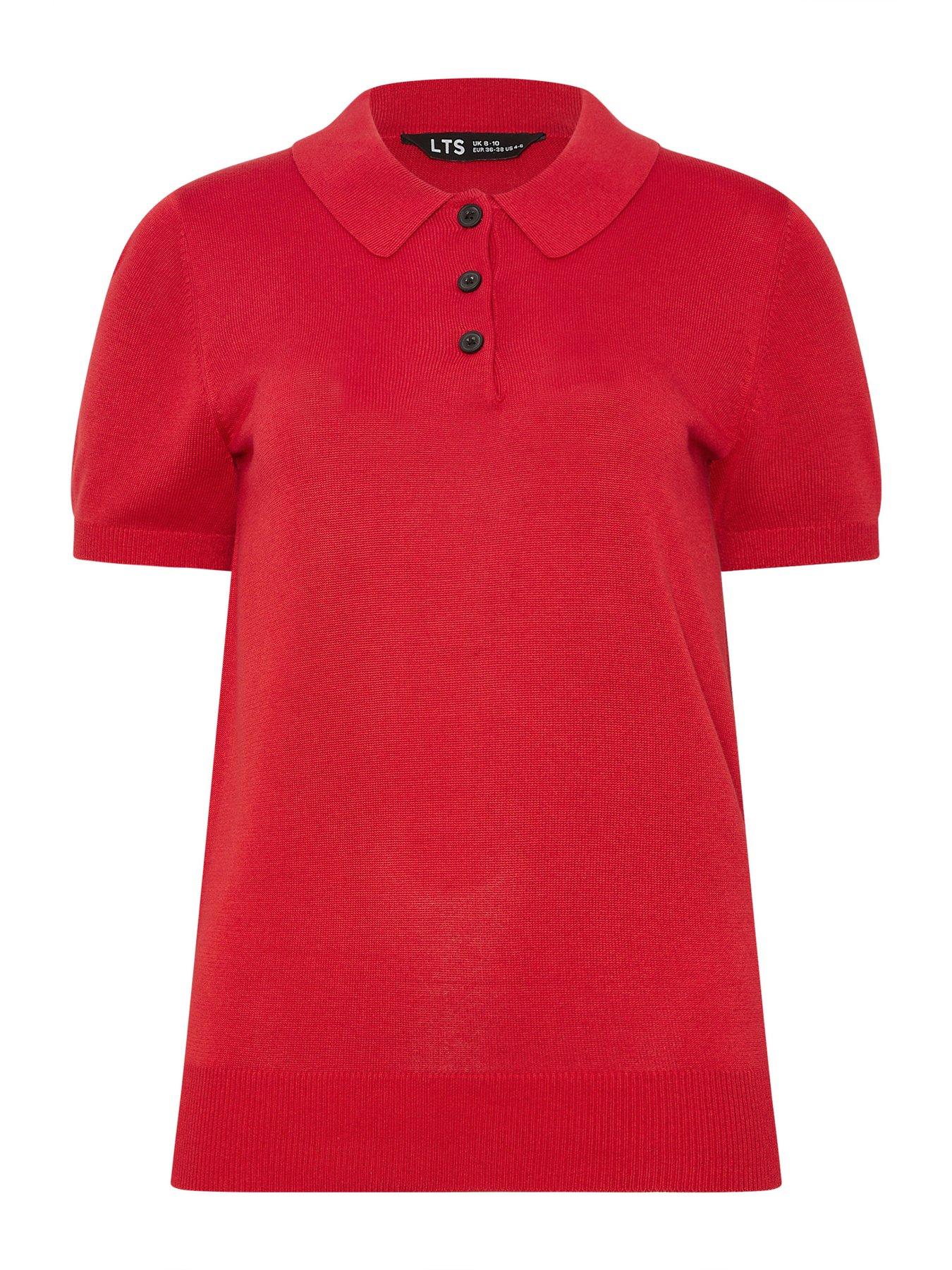 Image 6 of 6 of Long Tall Sally Tall Knitted Polo Top - Red