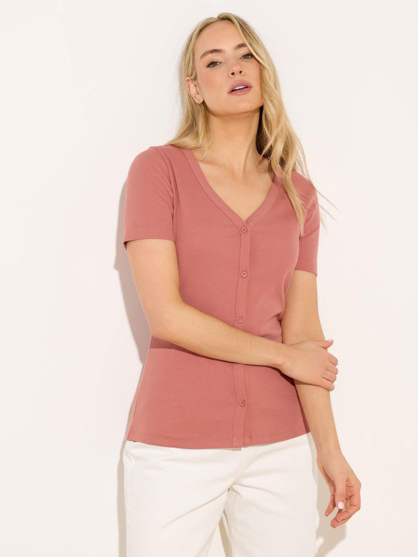 Image 1 of 4 of Long Tall Sally Tall Button Through T-Shirt - Pink