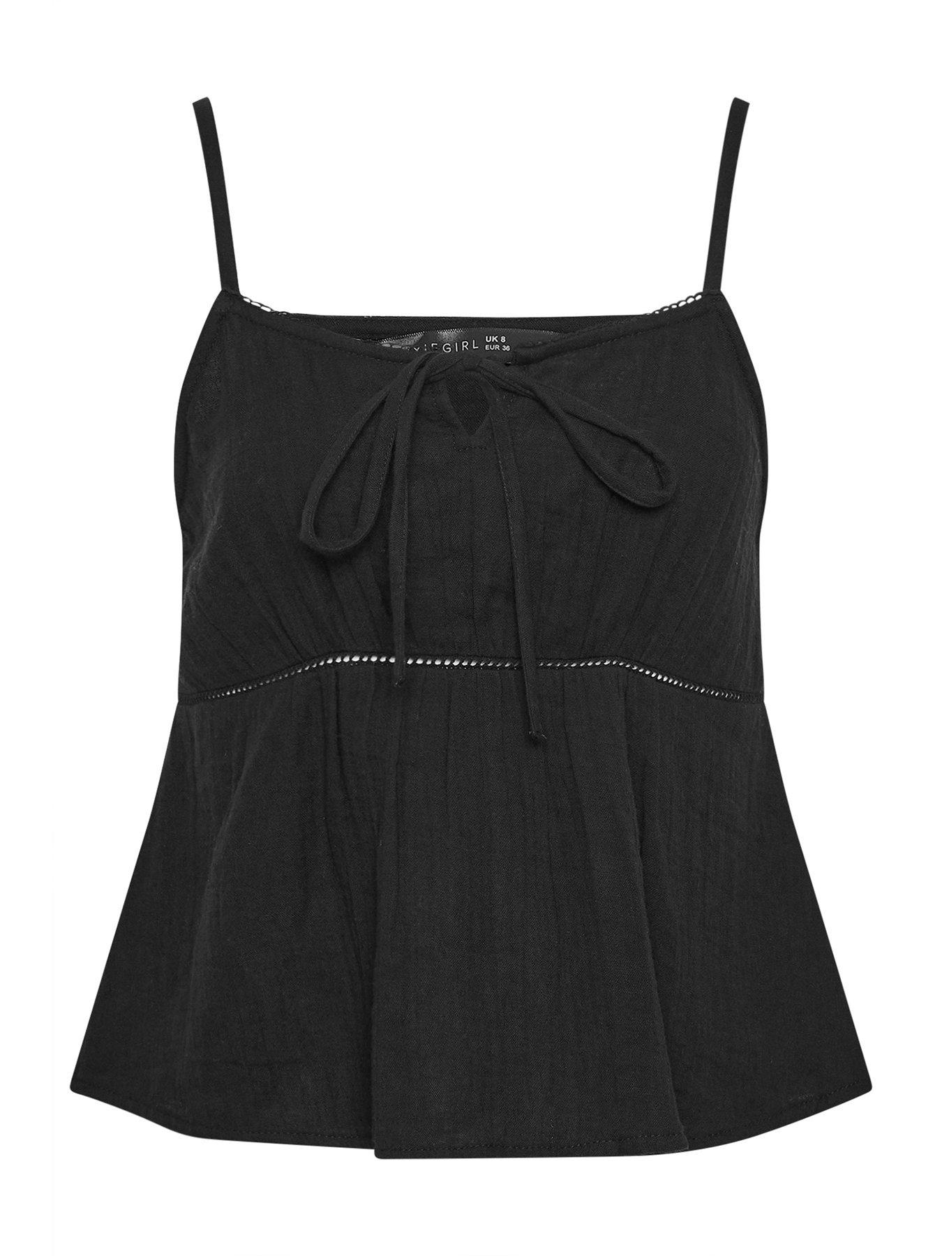 pixiegirl-petite-cheesecloth-bow-front-cami-top-blackdetail