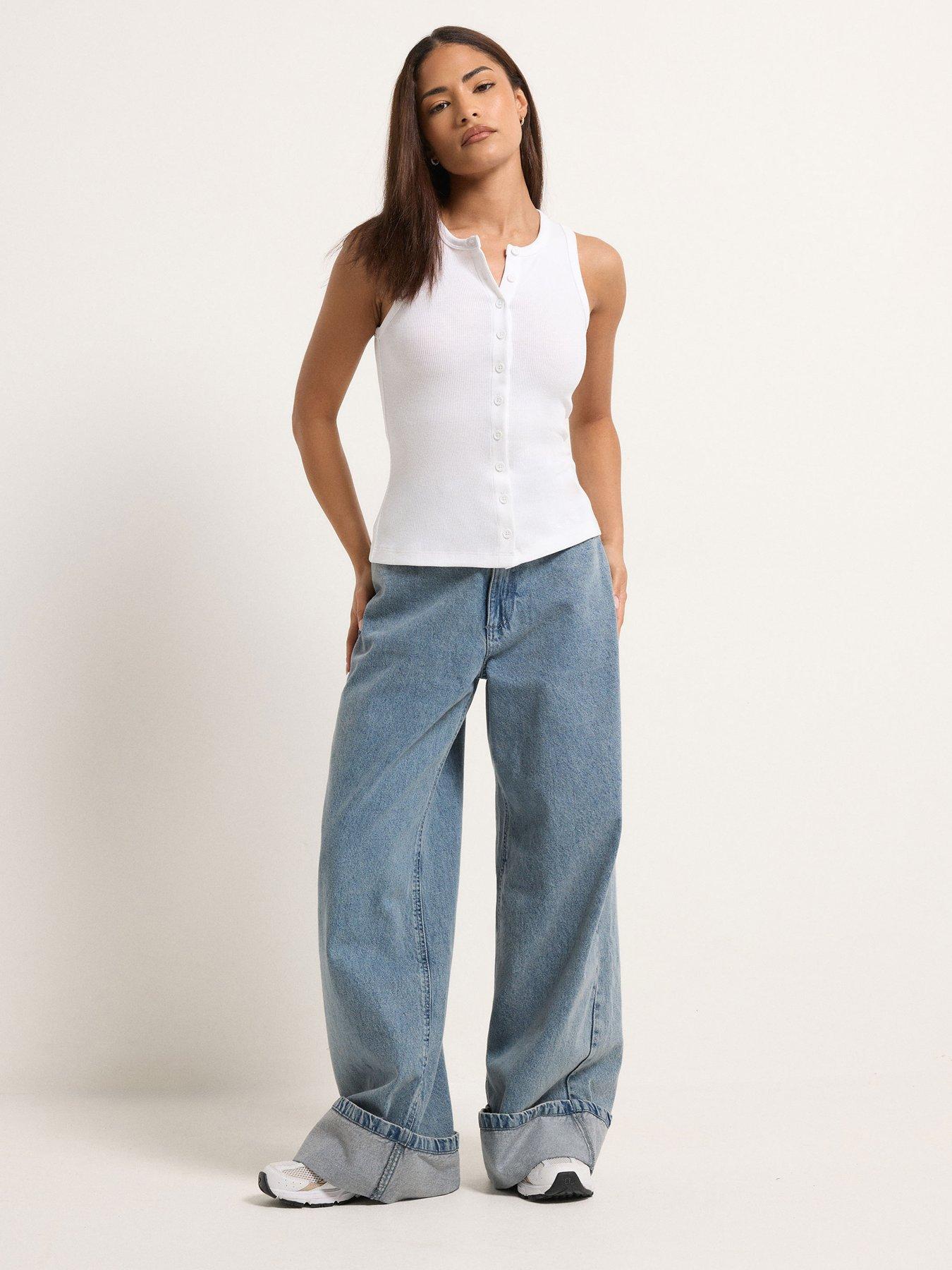 Image 3 of 6 of PixieGirl Petite 2 Pack Button Ribbed Vest - Black/White