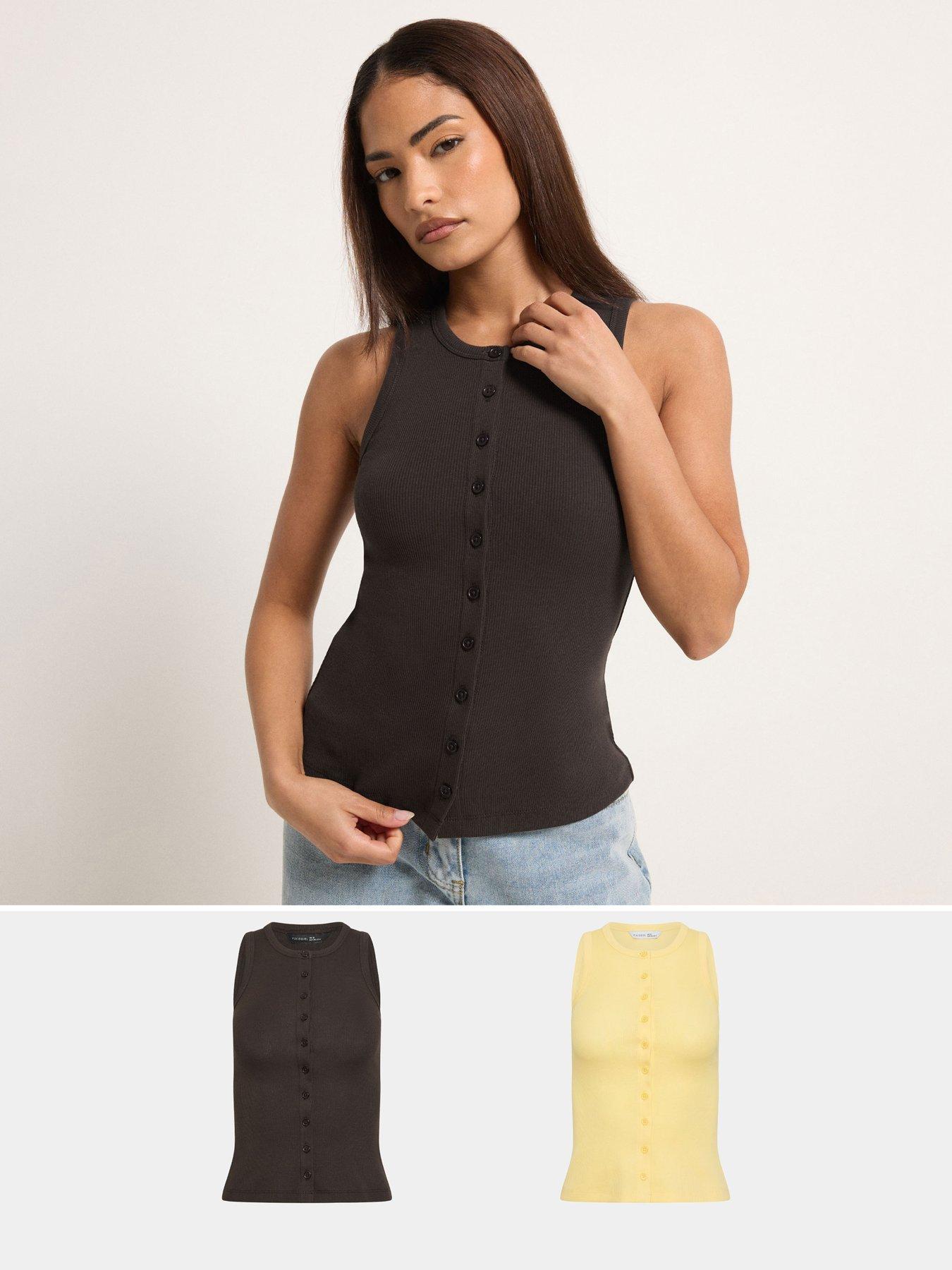 PixieGirl Petite 2 Pack Button Ribbed Vest